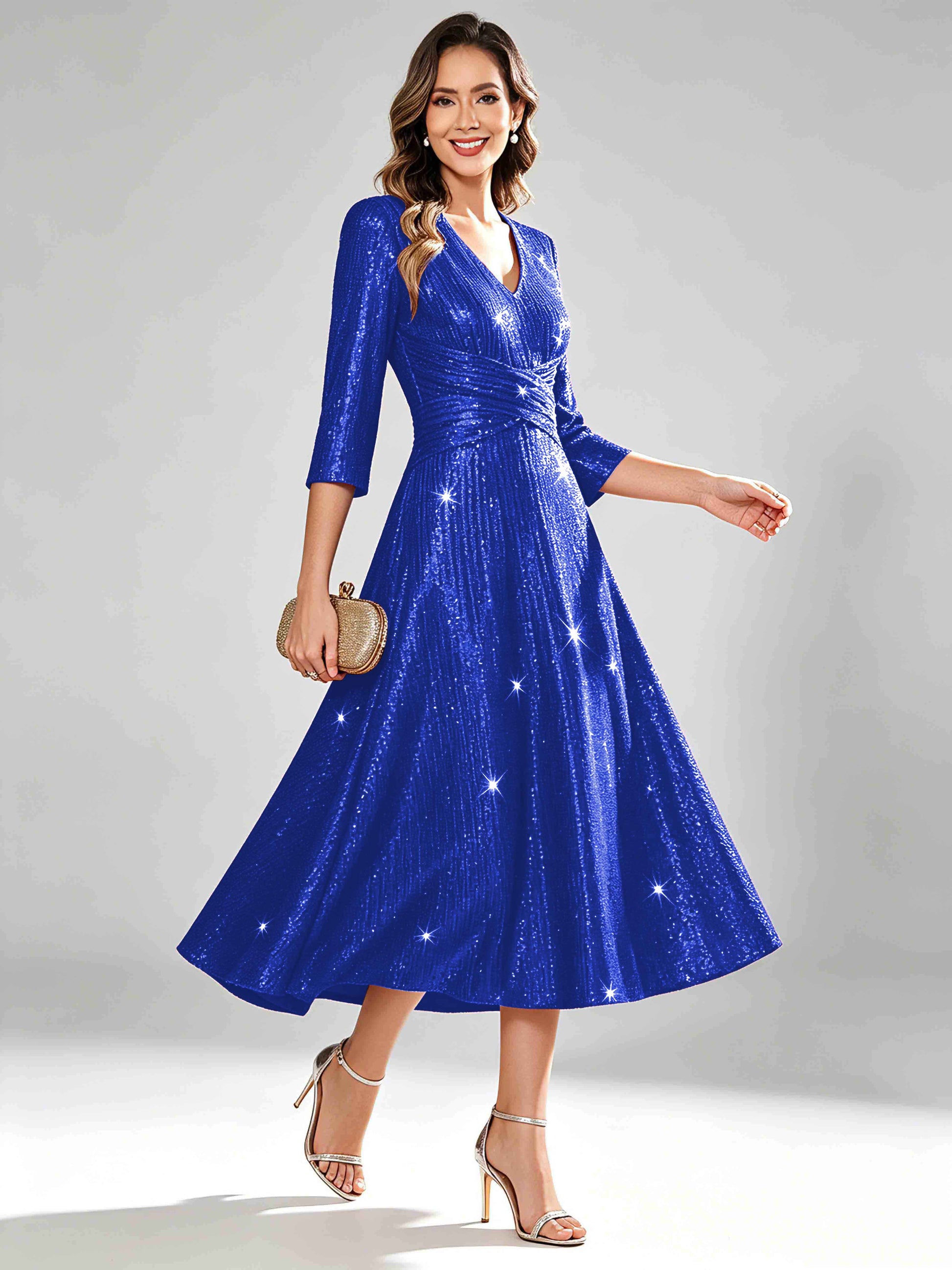 Sequin Sparkly 3/4 Sleeve Dressy Mother of The Bride Dresses