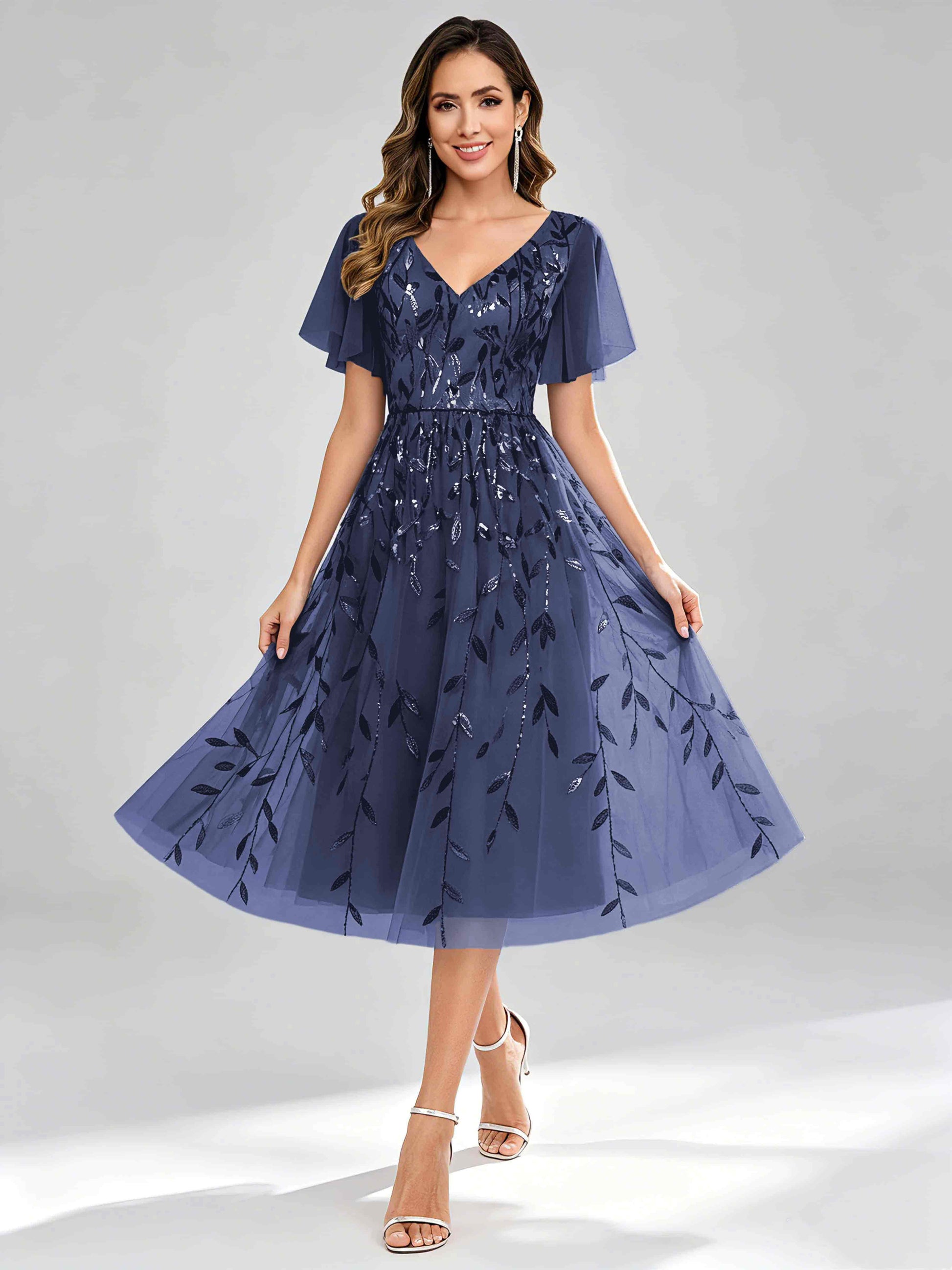 Modern A-Line Leaf Sequins Mother of the Bride & Groom Dresses