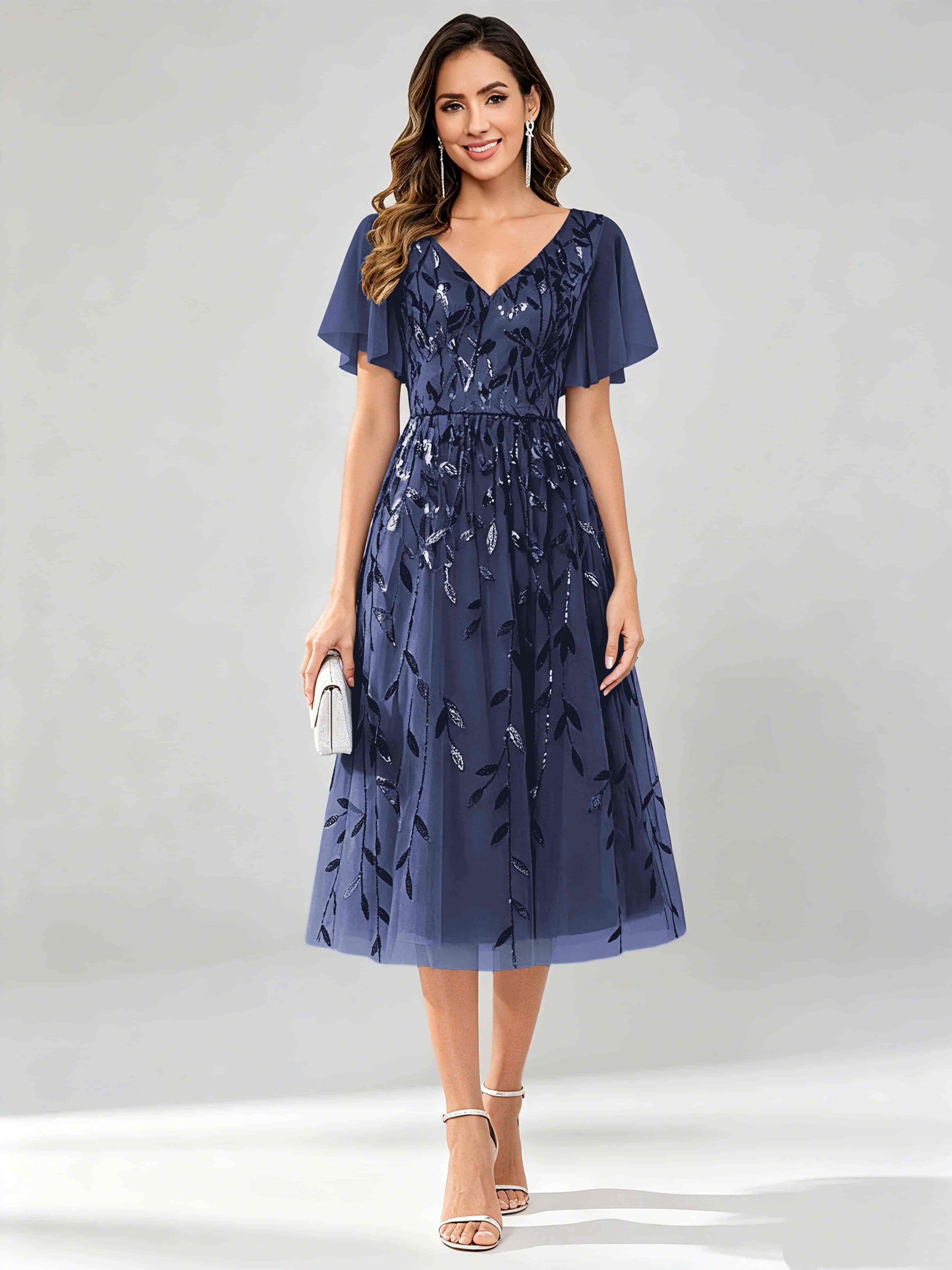 Modern A-Line Leaf Sequins Mother of the Bride & Groom Dresses