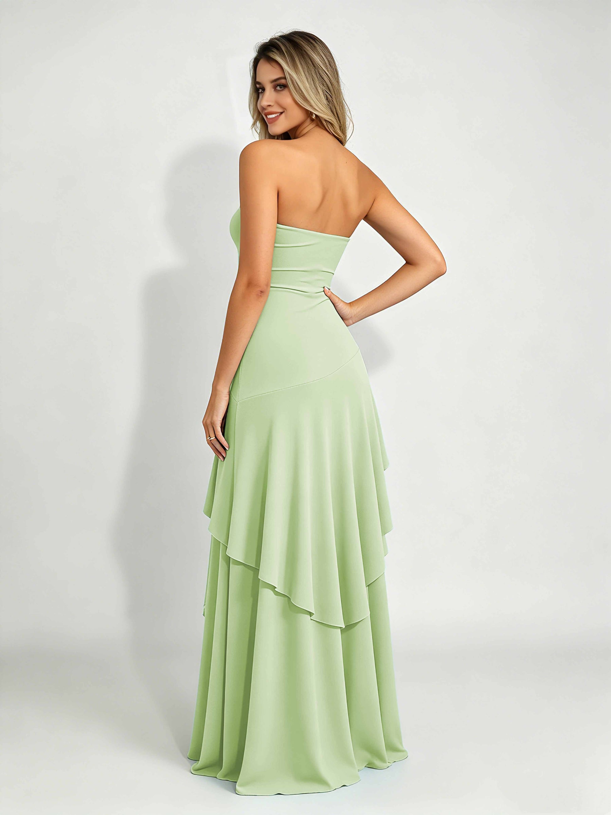 Spandex Tiered Ruffle Prom Dress High Low Homecoming Dresses