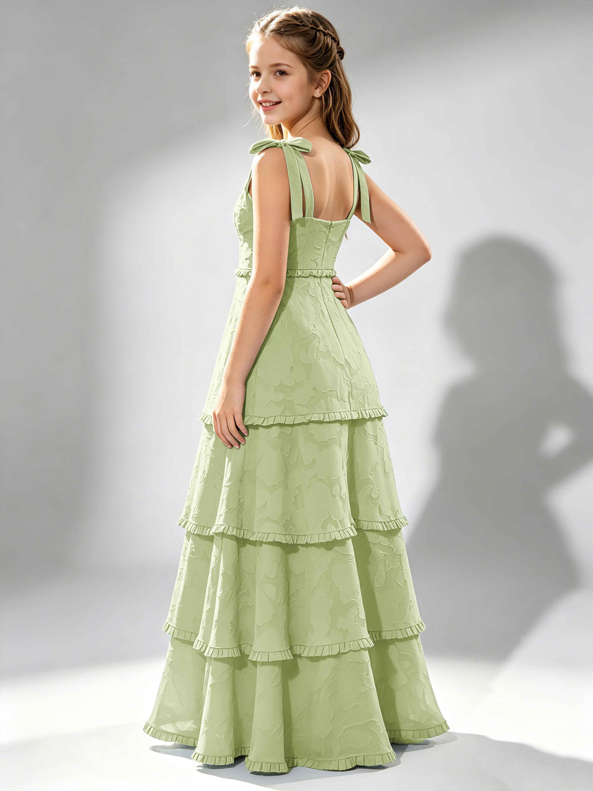 Spaghetti Straps Floral Burnout Chiffon Junior Bridesmaid Dresses