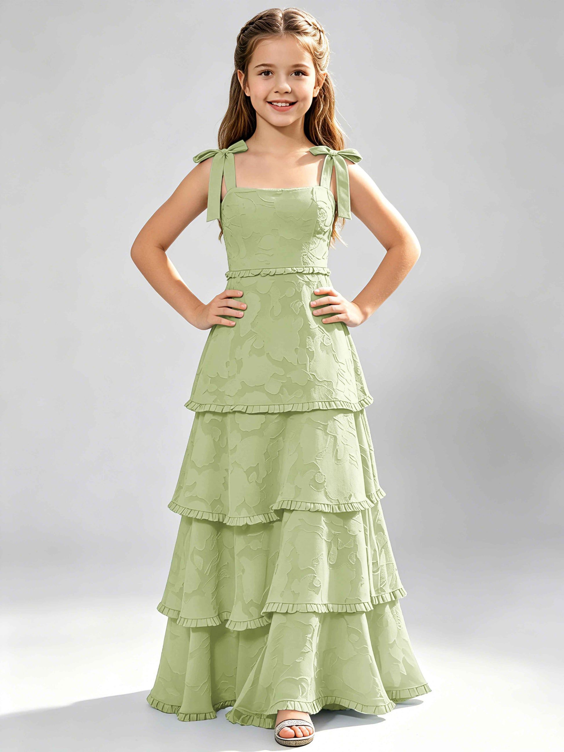 Spaghetti Straps Floral Burnout Chiffon Junior Bridesmaid Dresses