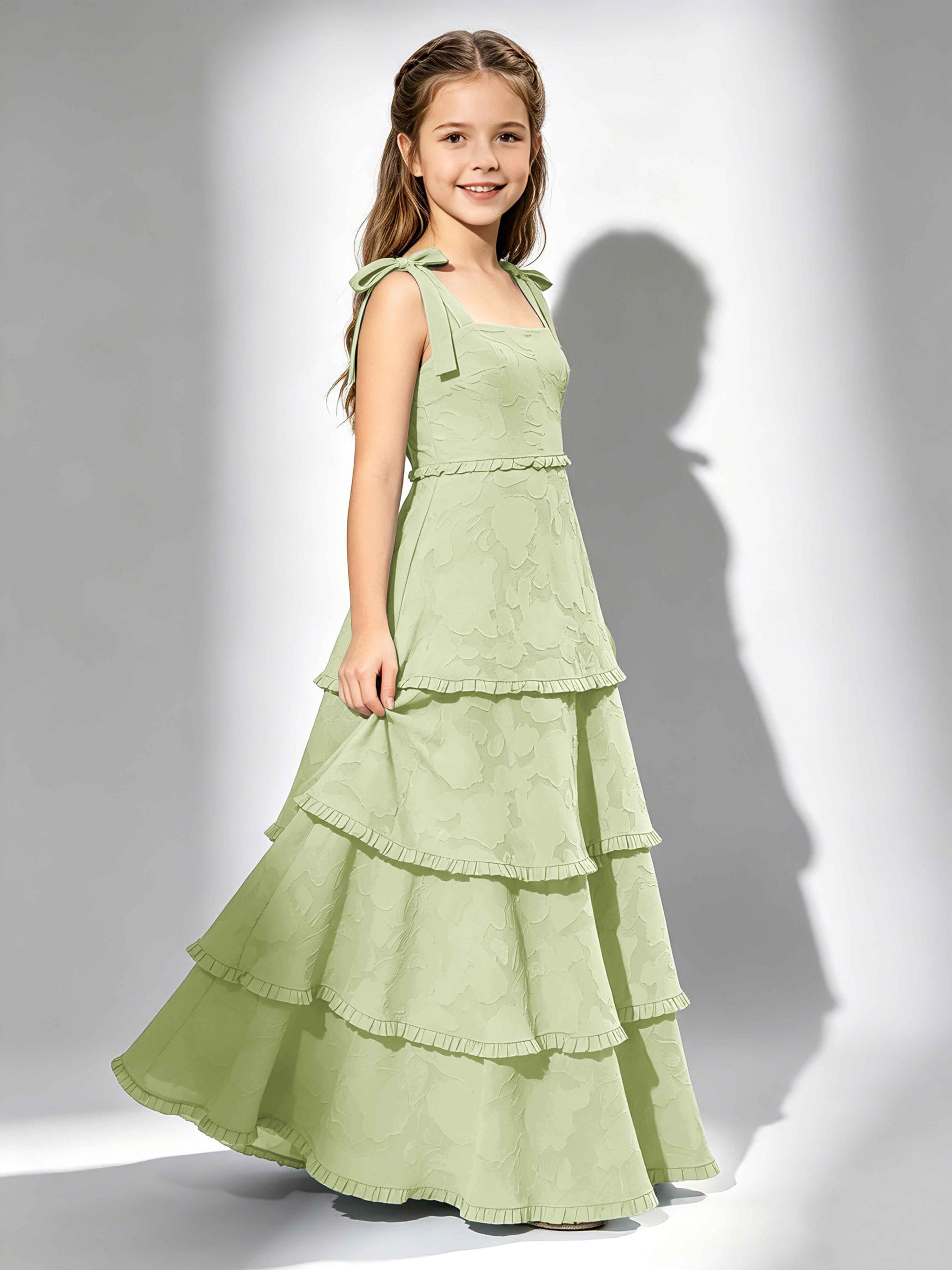 Spaghetti Straps Floral Burnout Chiffon Junior Bridesmaid Dresses