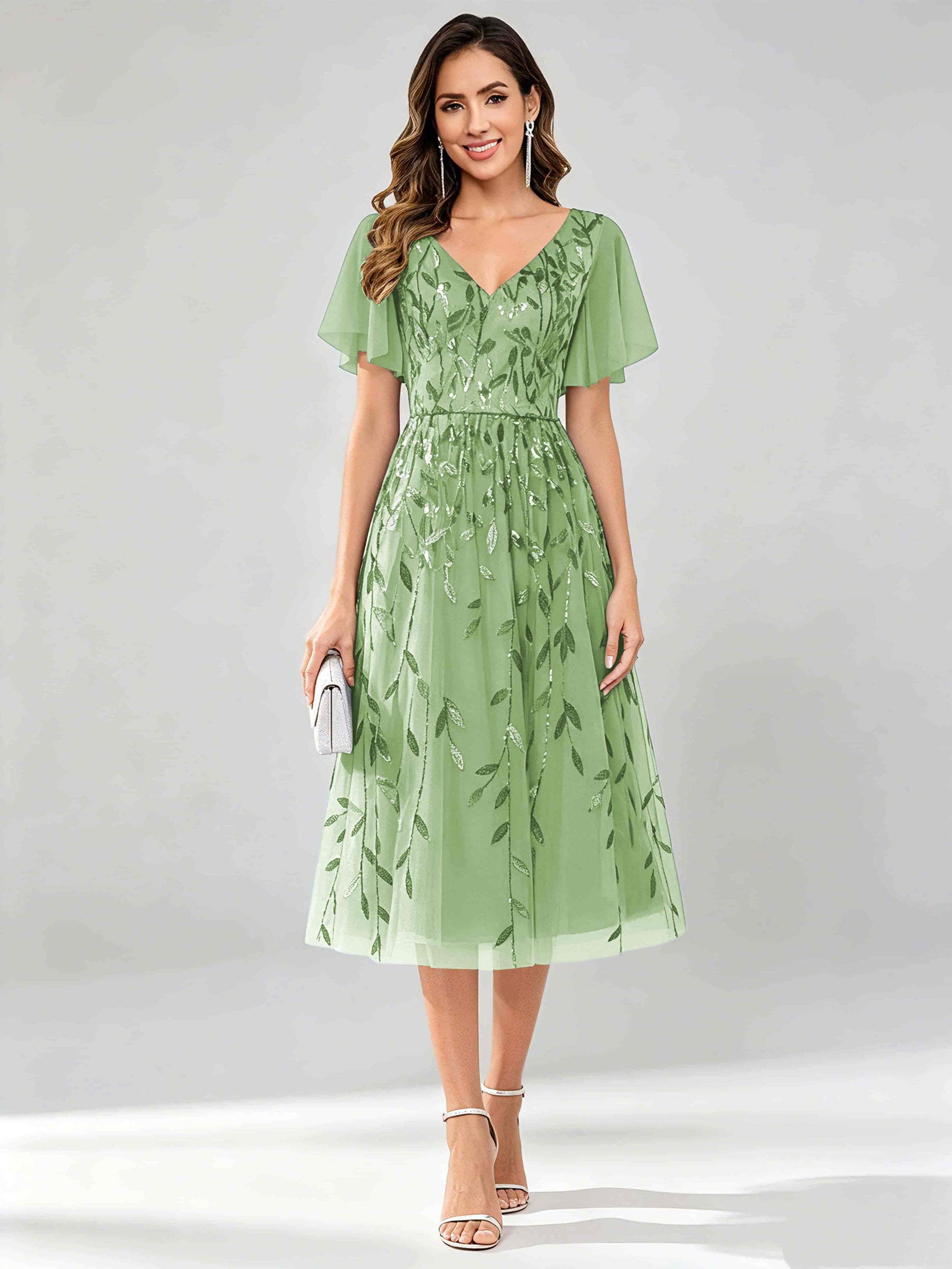 Modern A-Line Leaf Sequins Mother of the Bride & Groom Dresses