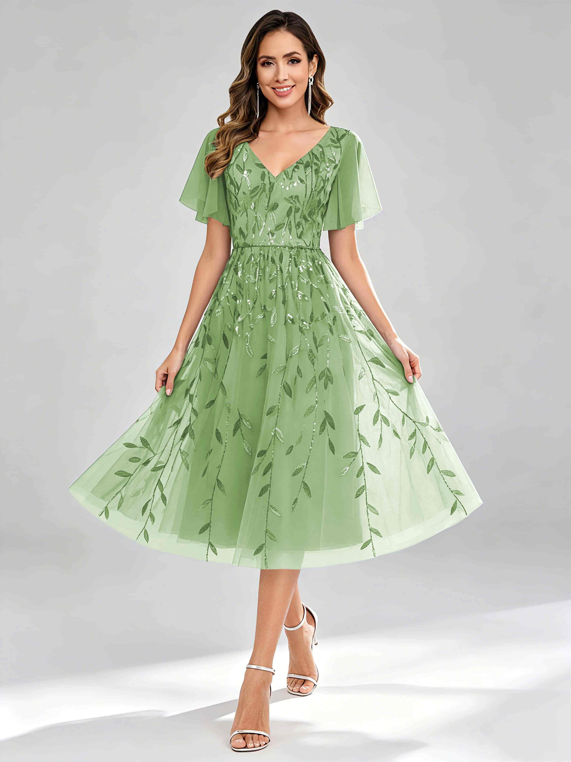 Modern A-Line Leaf Sequins Mother of the Bride & Groom Dresses