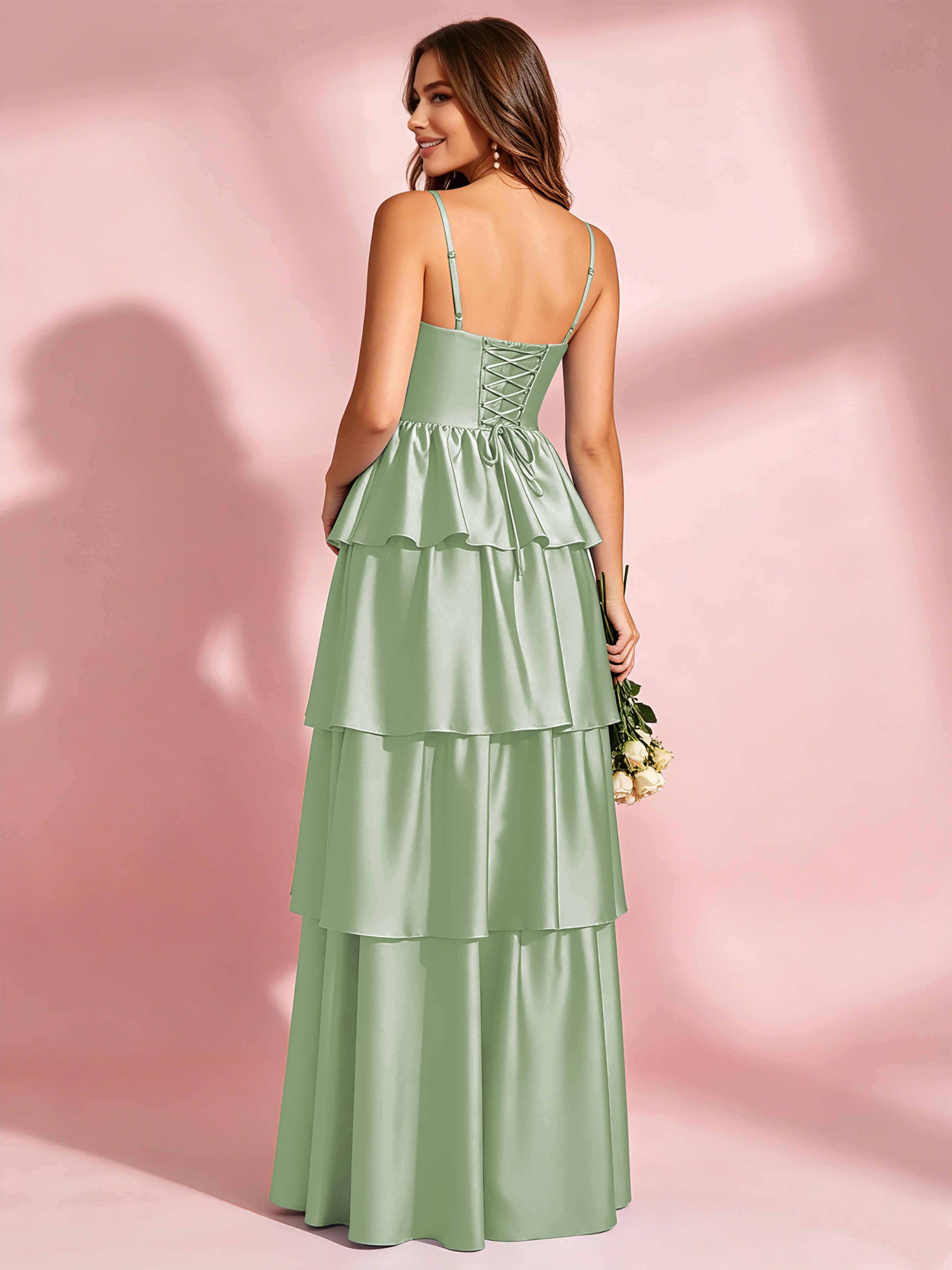 Satin Tiered Corset Bridesmaid Dresses Formal Evening Gown