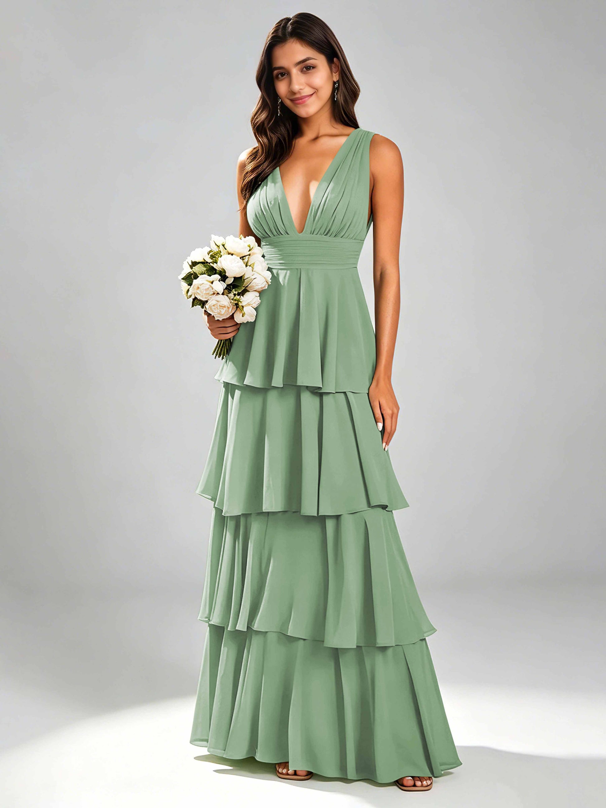 Tiered Chiffon Bridesmaid Dress for Wedding Garden Party