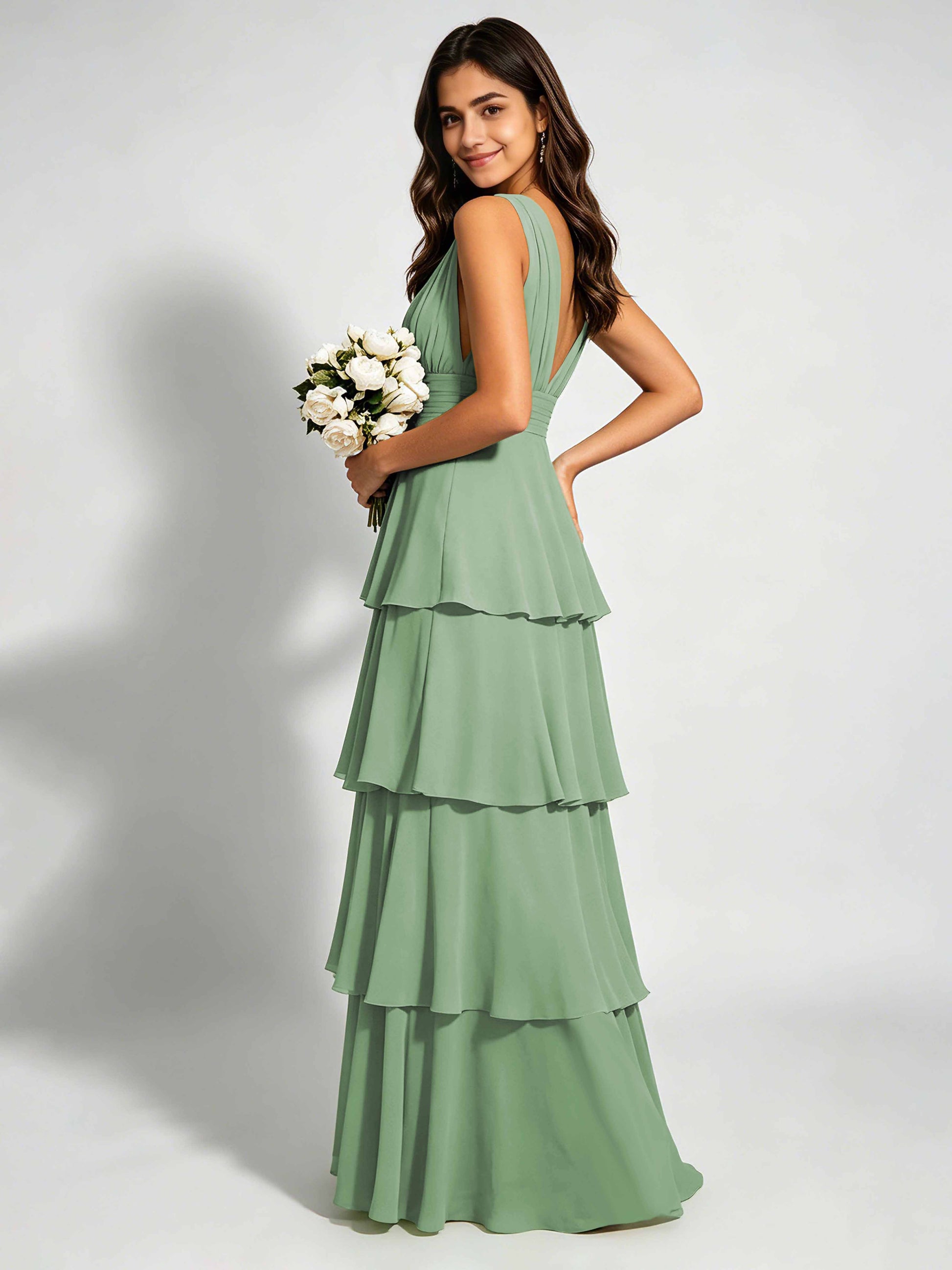Tiered Chiffon Bridesmaid Dress for Wedding Garden Party