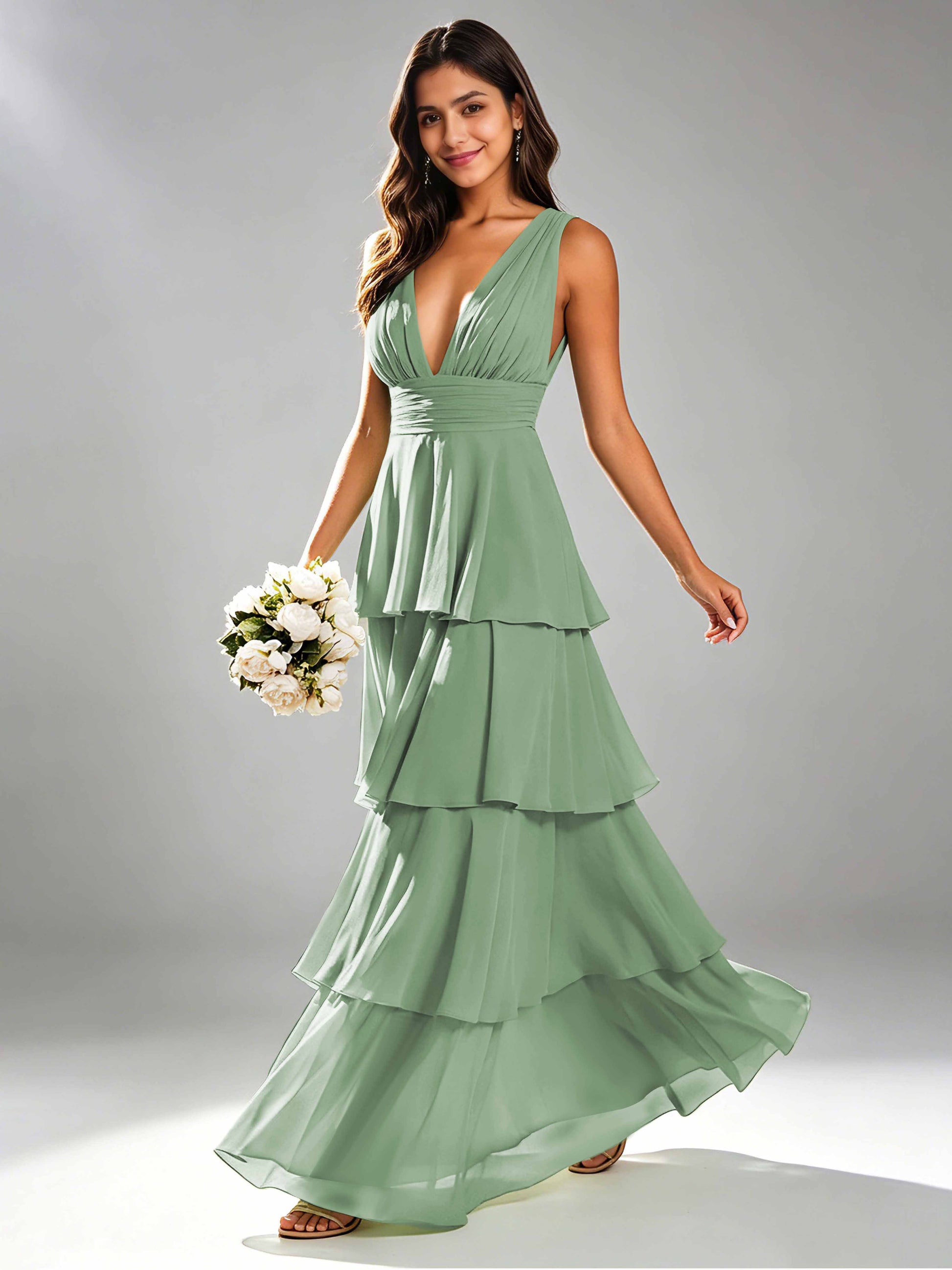 Tiered Chiffon Bridesmaid Dress for Wedding Garden Party