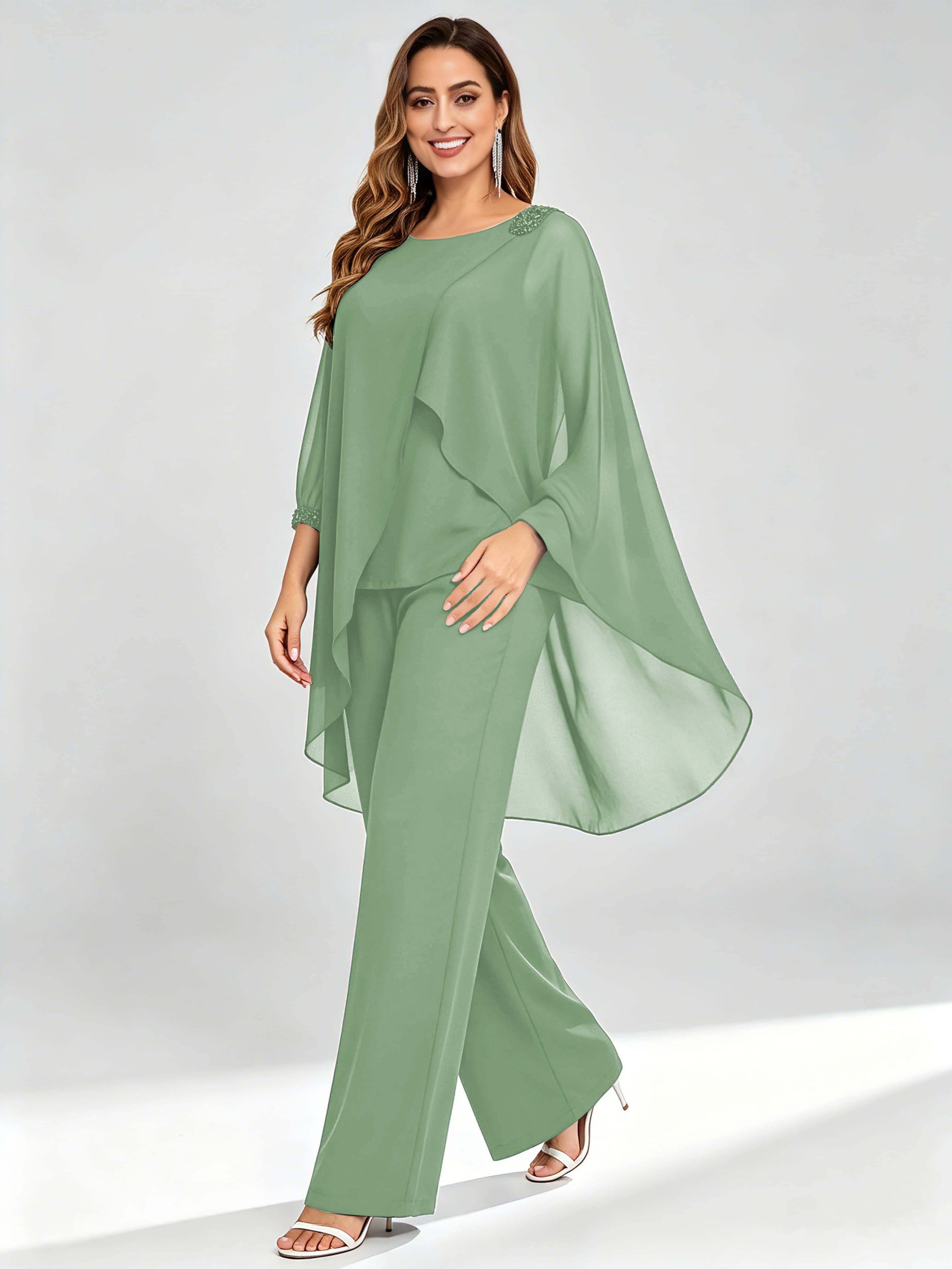 Asymmetric Chiffon 2 Pieces Mother of The Bride Pant Suits