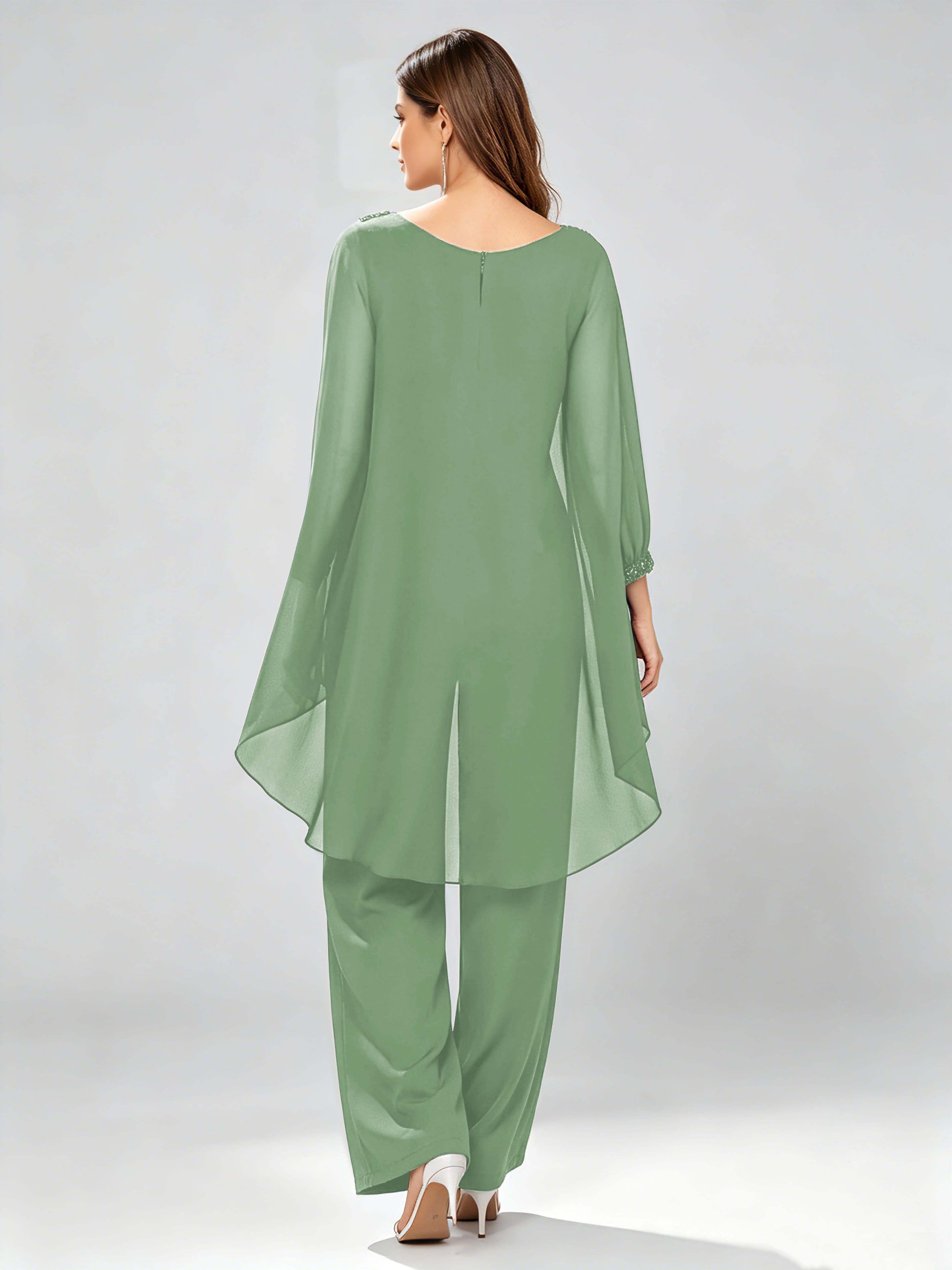 Asymmetric Chiffon 2 Pieces Mother of The Bride Pant Suits