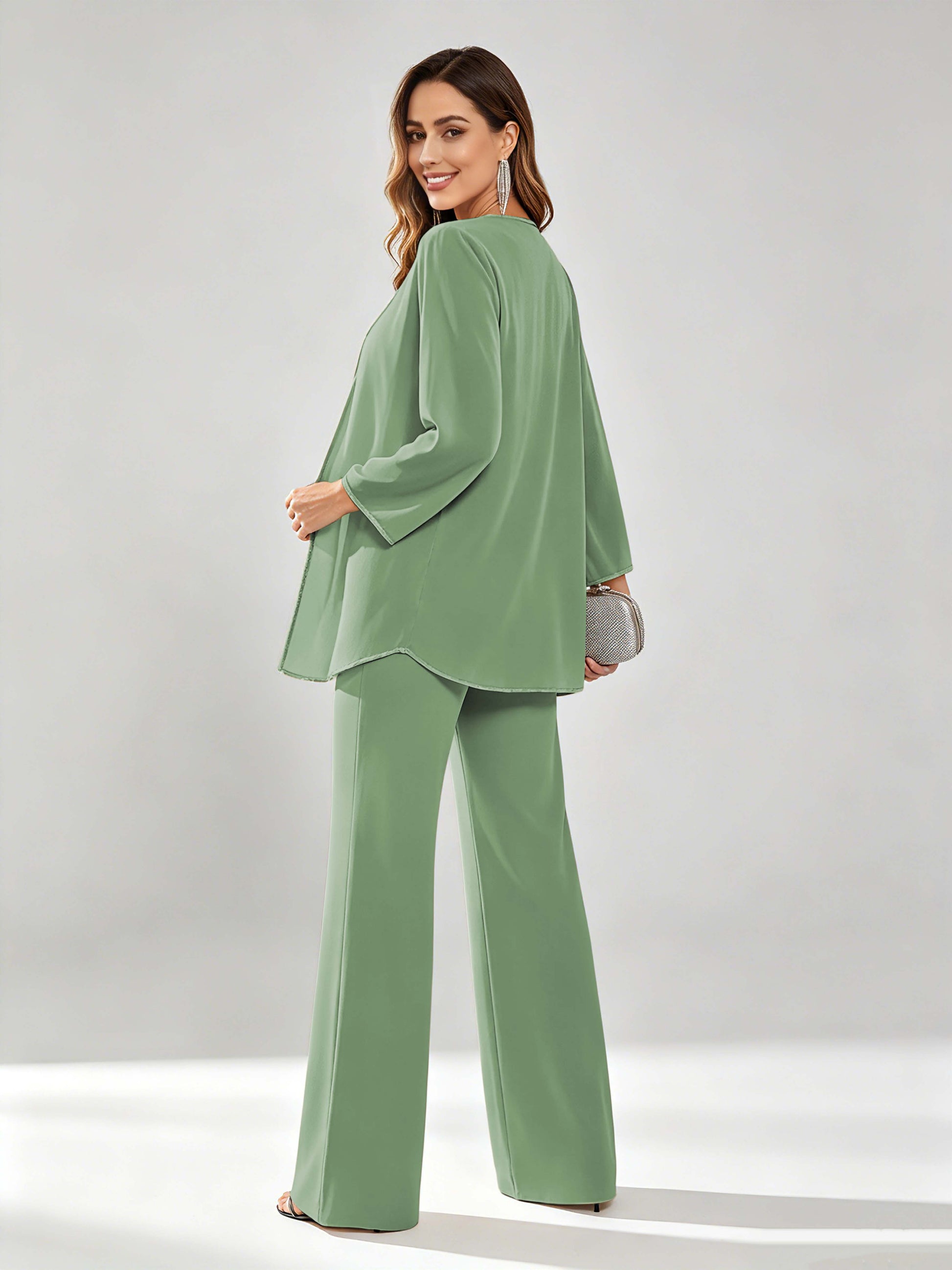 Chiffon Sequin 3 Pieces Mother of The Bride Pant Suits for Women