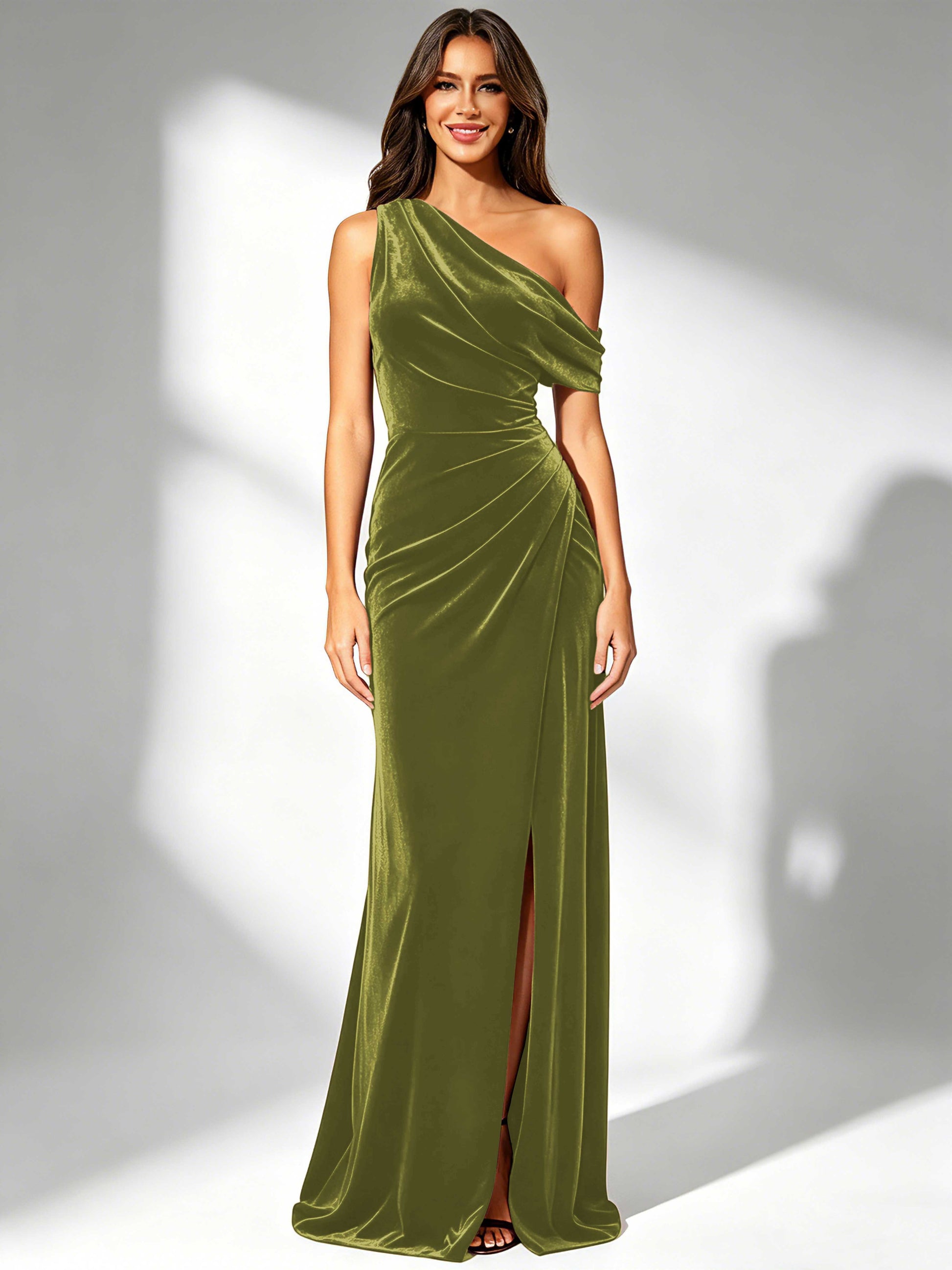 One Shoulder Velvet Bridesmaid Dresses for Women