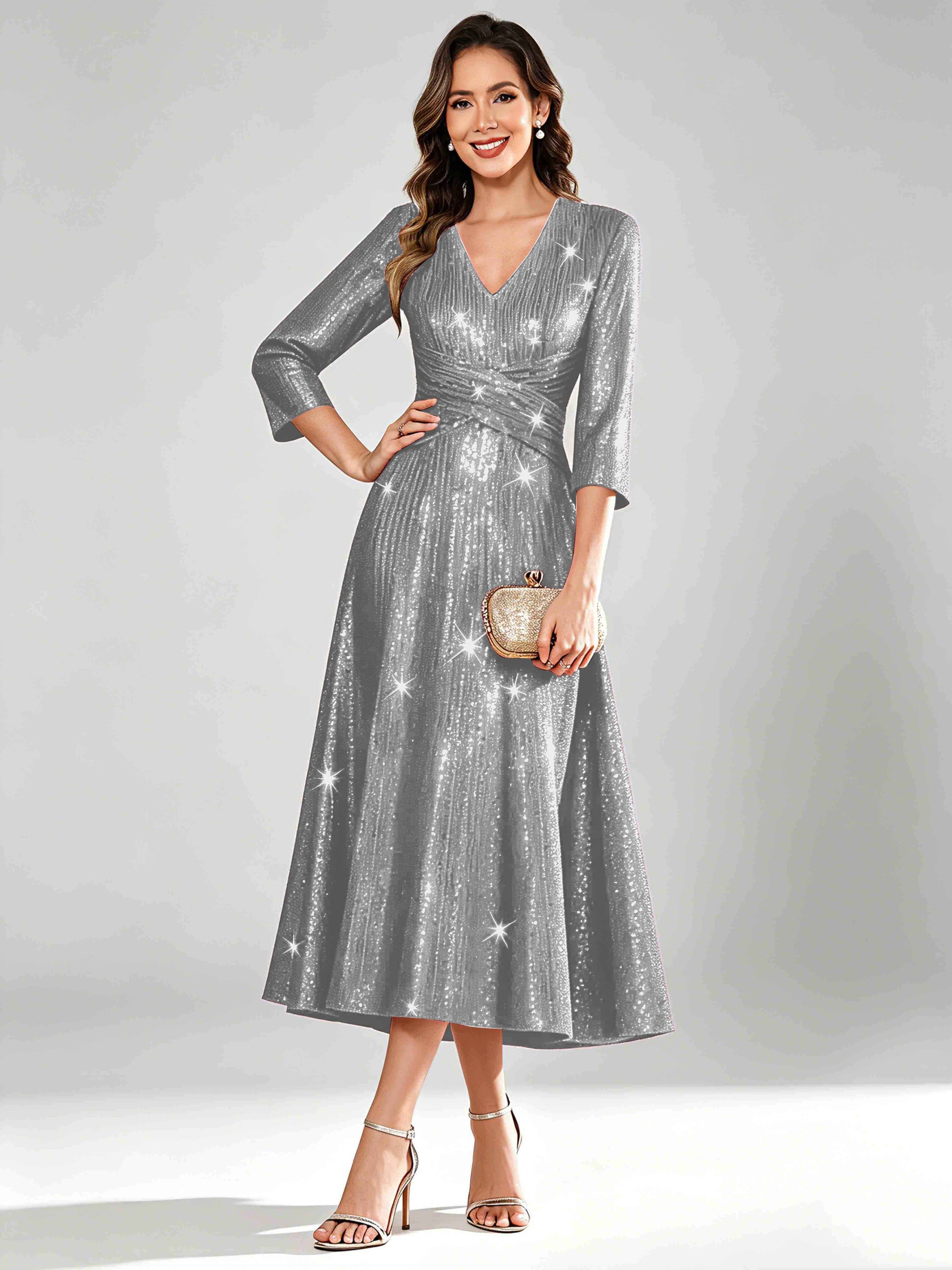 Sequin Sparkly 3/4 Sleeve Dressy Mother of The Bride Dresses
