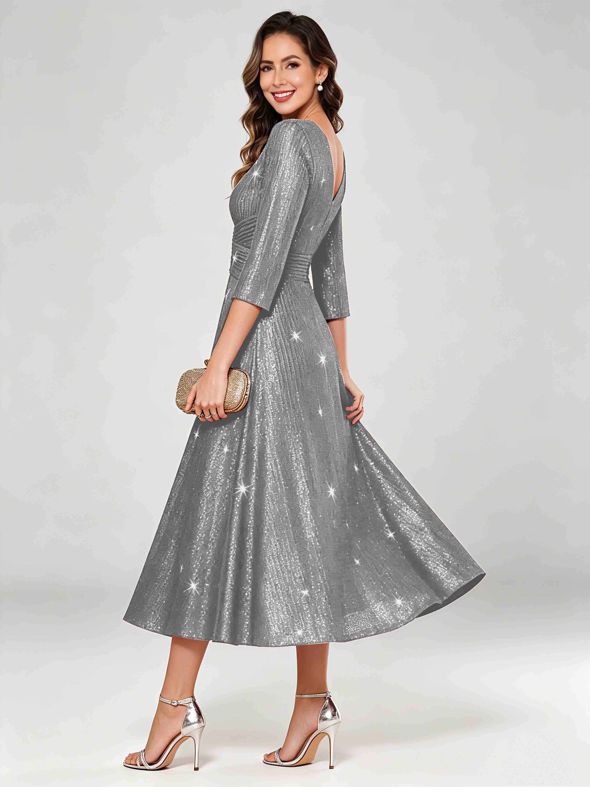 Sequin Sparkly 3/4 Sleeve Dressy Mother of The Bride Dresses