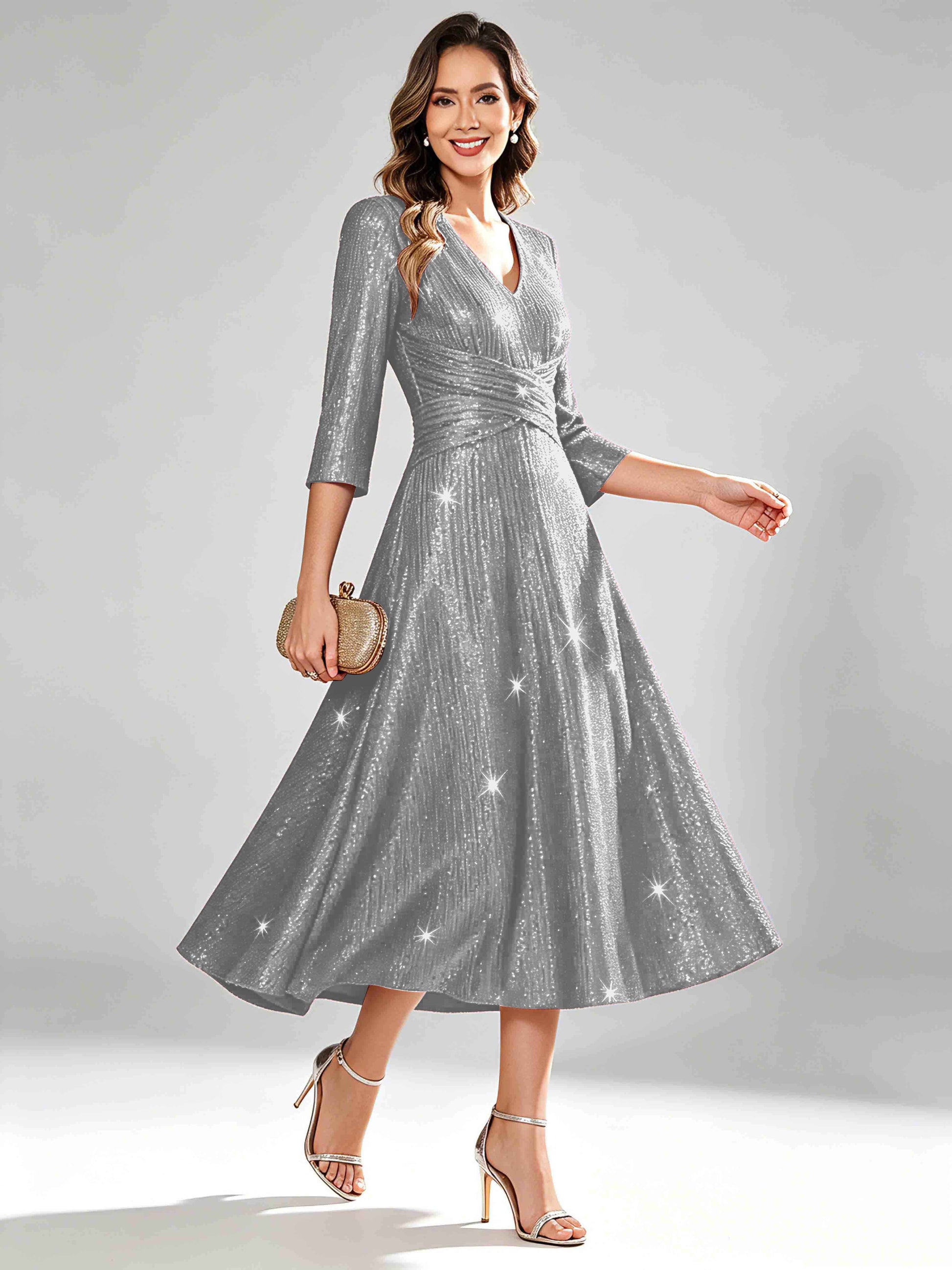 Sequin Sparkly 3/4 Sleeve Dressy Mother of The Bride Dresses