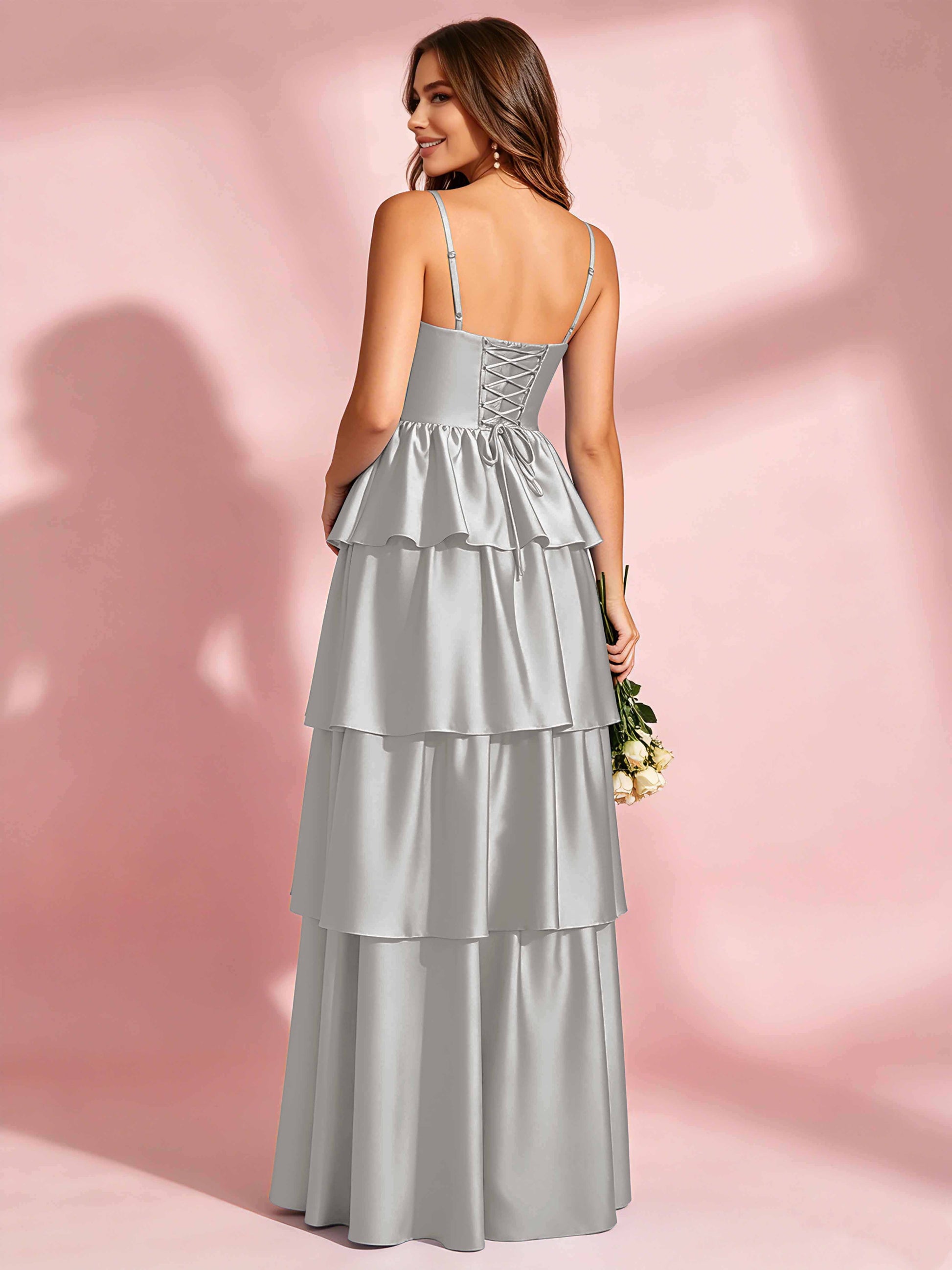 Satin Tiered Corset Bridesmaid Dresses Formal Evening Gown