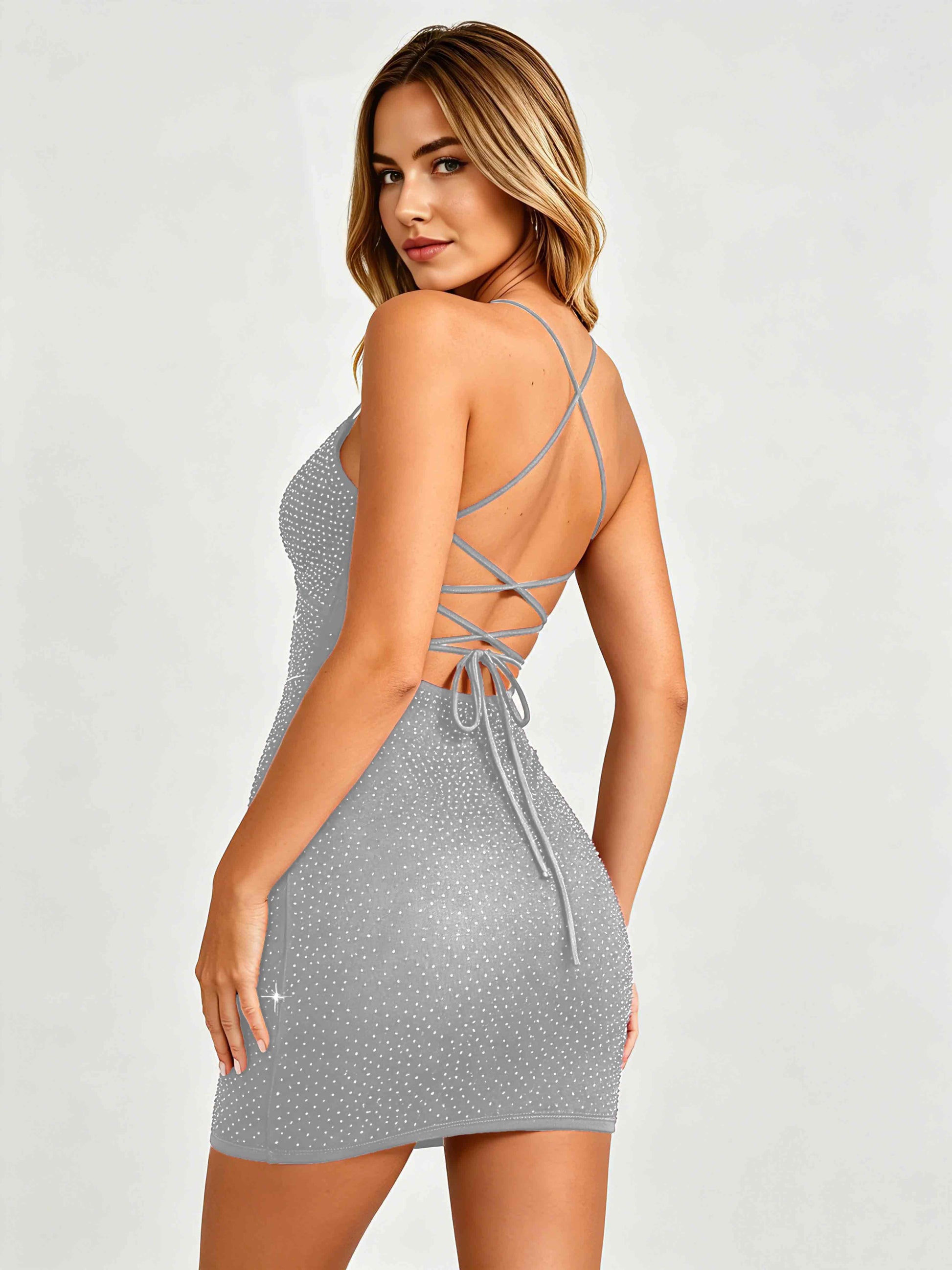 Sparkly Tight Homecoming Dresses Backless Short Prom Gown
