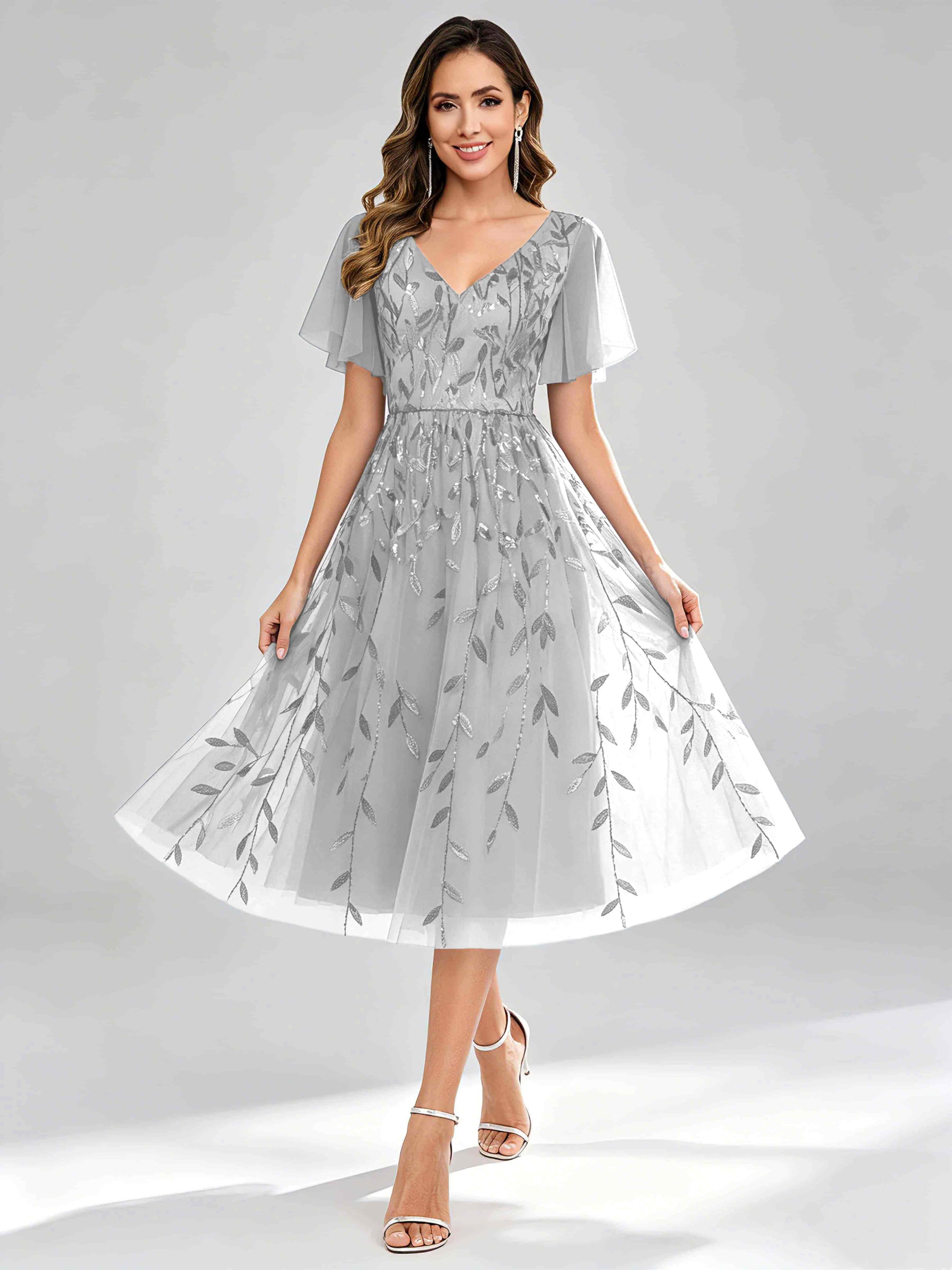 Modern A-Line Leaf Sequins Mother of the Bride & Groom Dresses