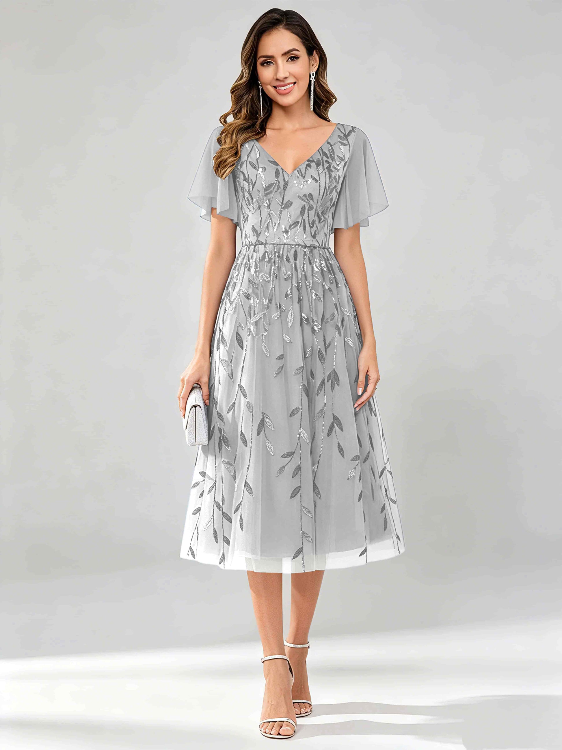Modern A-Line Leaf Sequins Mother of the Bride & Groom Dresses