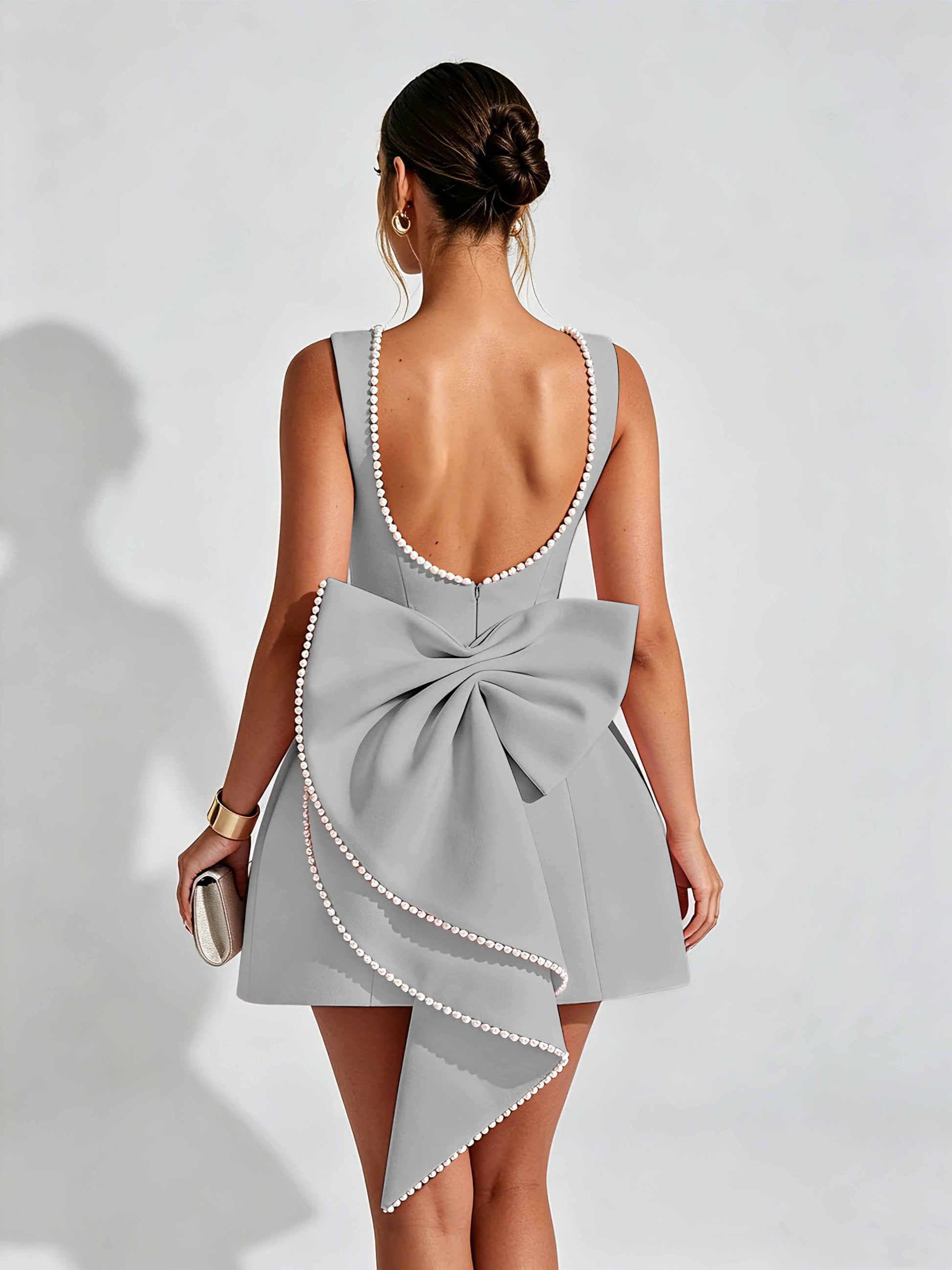 Satin Homecoming Dresses for Teens Short Prom Dress with Bow on Back
