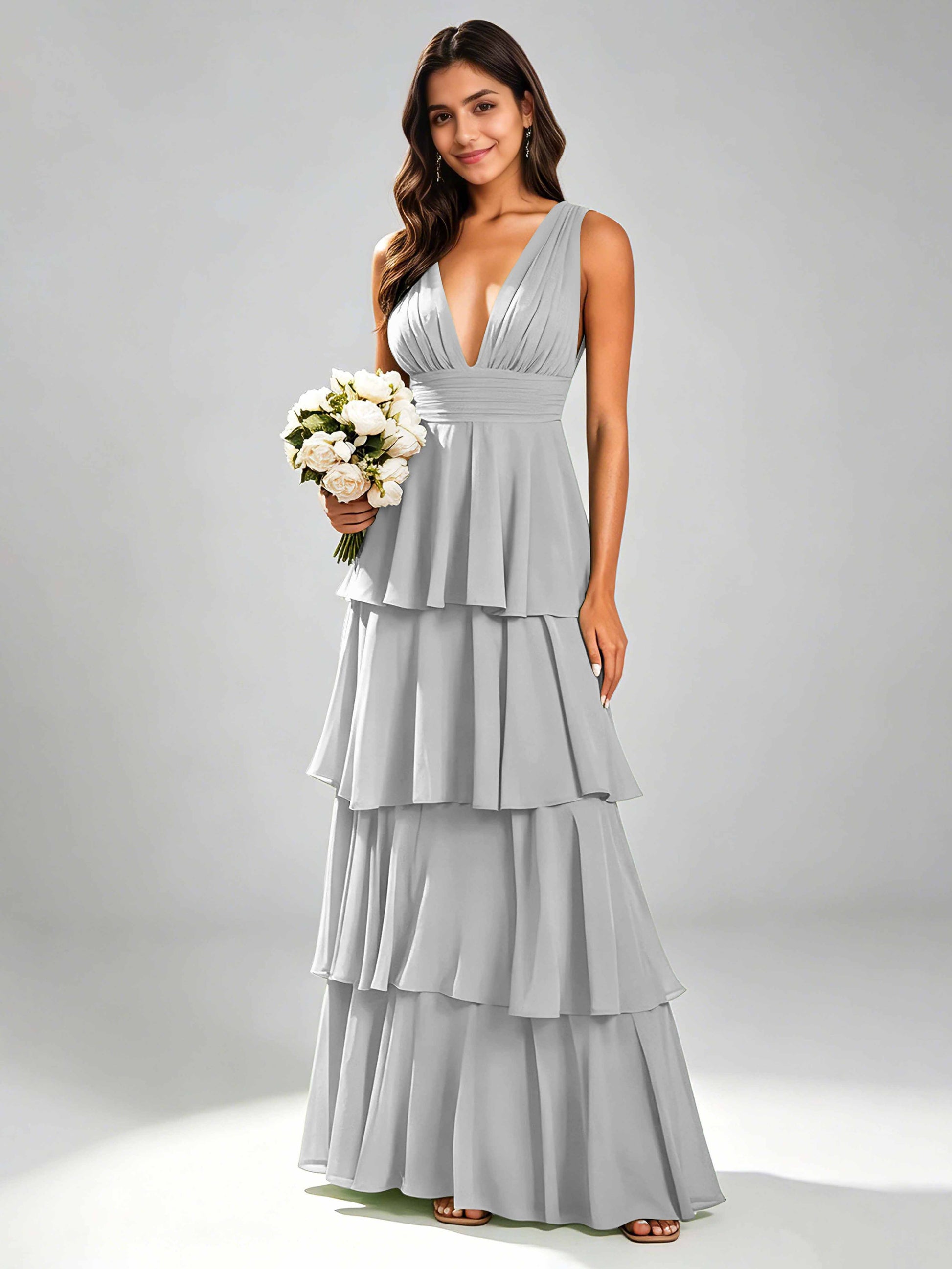 Tiered Chiffon Bridesmaid Dress for Wedding Garden Party