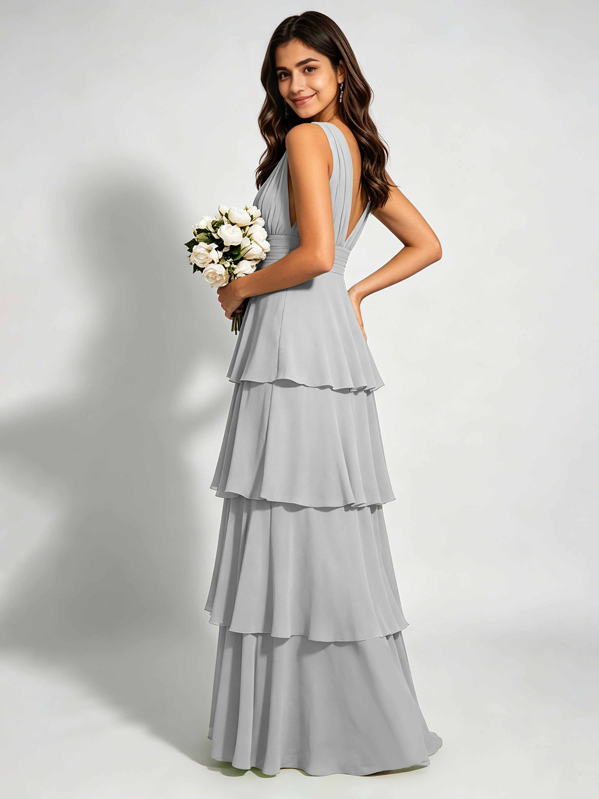 Tiered Chiffon Bridesmaid Dress for Wedding Garden Party