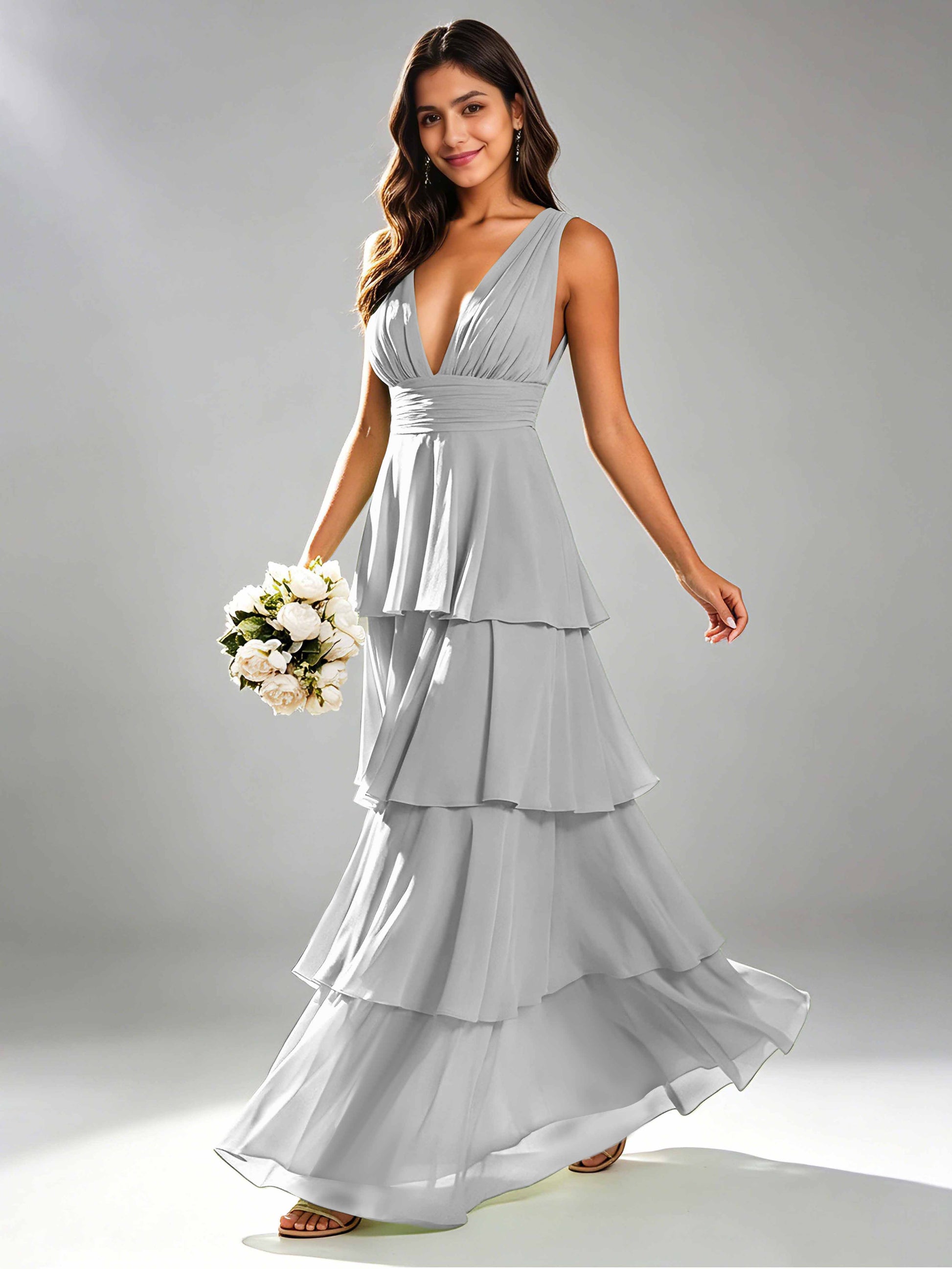 Tiered Chiffon Bridesmaid Dress for Wedding Garden Party