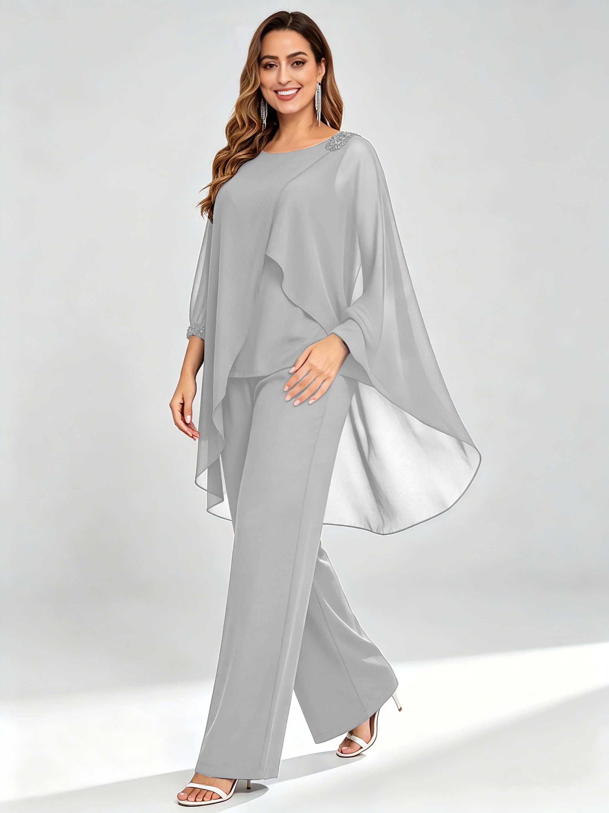 Asymmetric Chiffon 2 Pieces Mother of The Bride Pant Suits