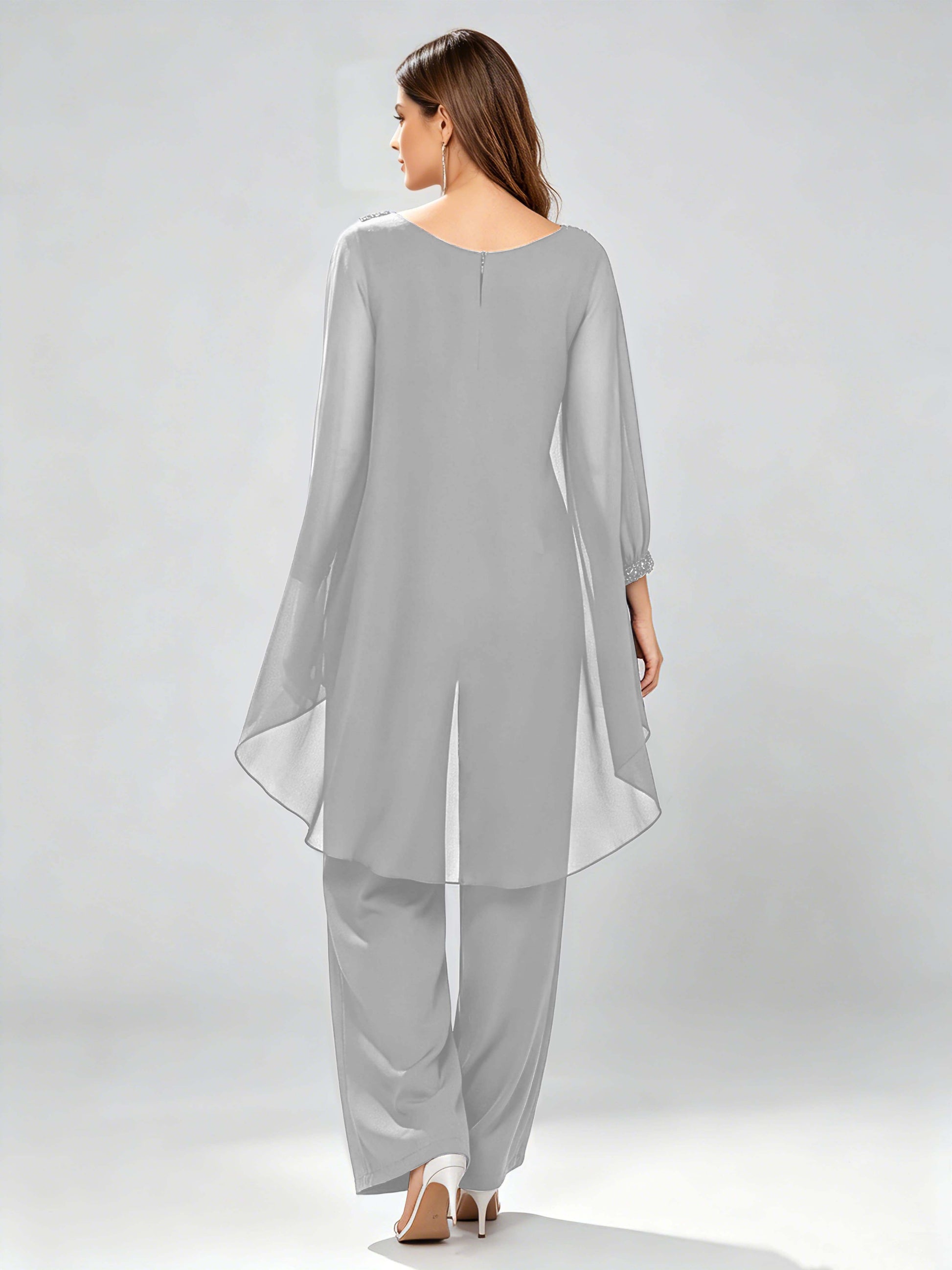 Asymmetric Chiffon 2 Pieces Mother of The Bride Pant Suits
