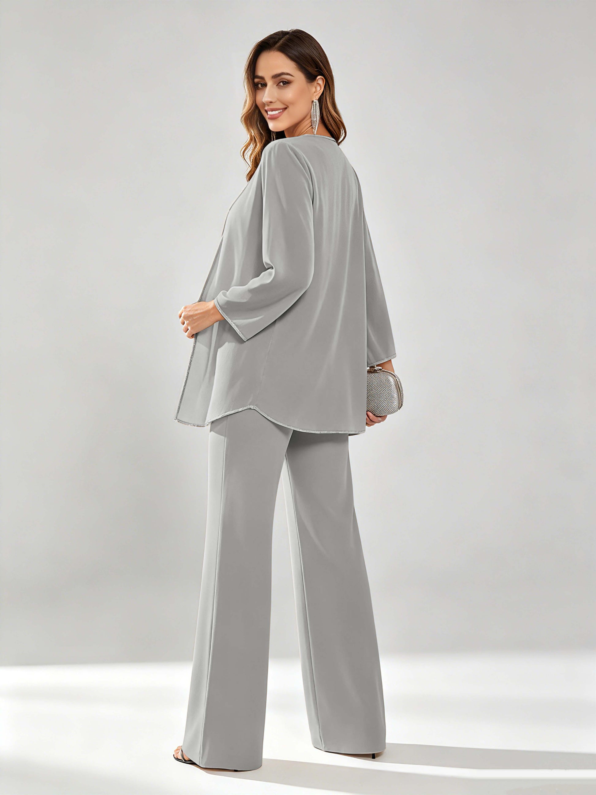 Chiffon Sequin 3 Pieces Mother of The Bride Pant Suits for Women
