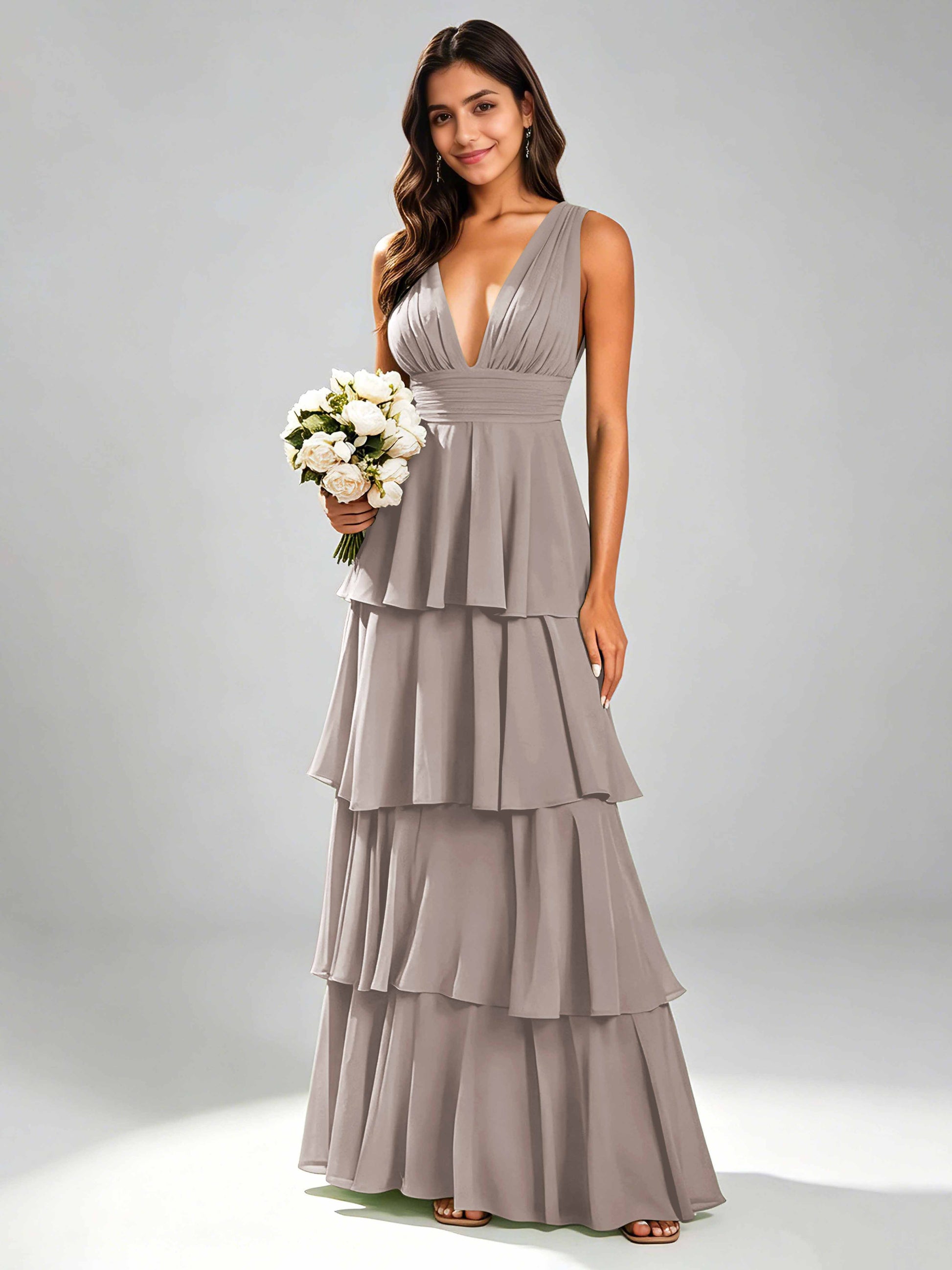 Tiered Chiffon Bridesmaid Dress for Wedding Garden Party