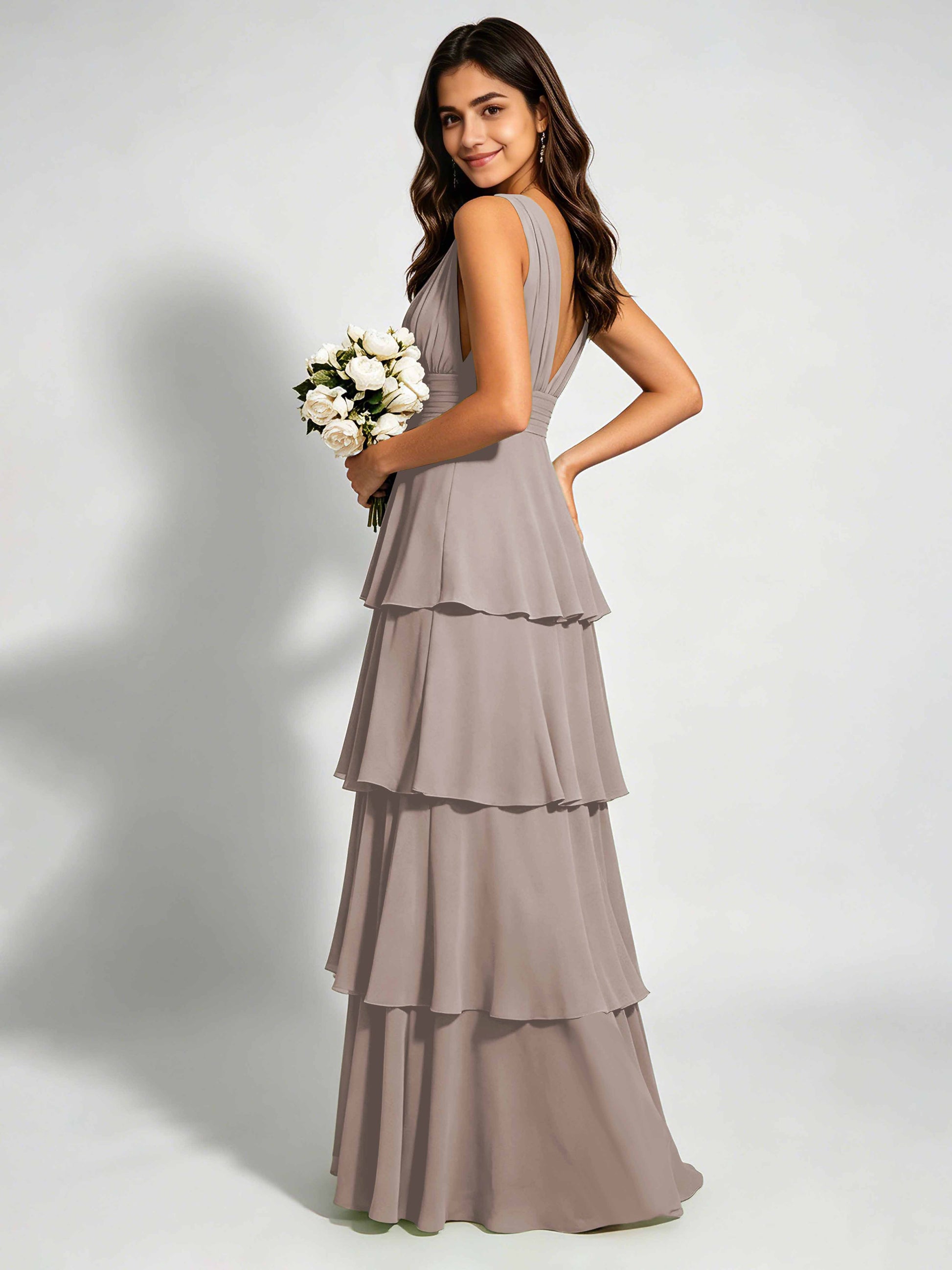 Tiered Chiffon Bridesmaid Dress for Wedding Garden Party