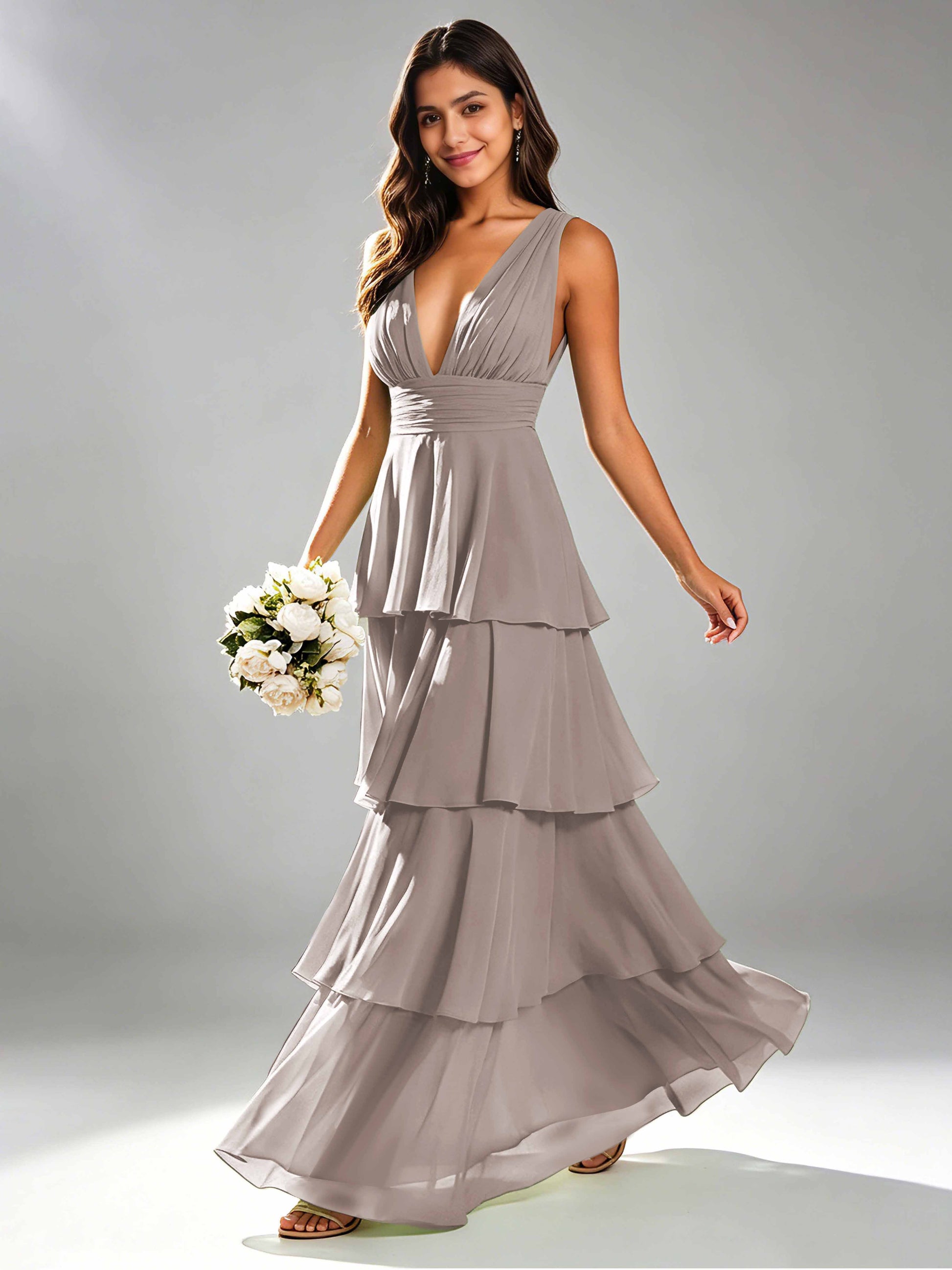 Tiered Chiffon Bridesmaid Dress for Wedding Garden Party