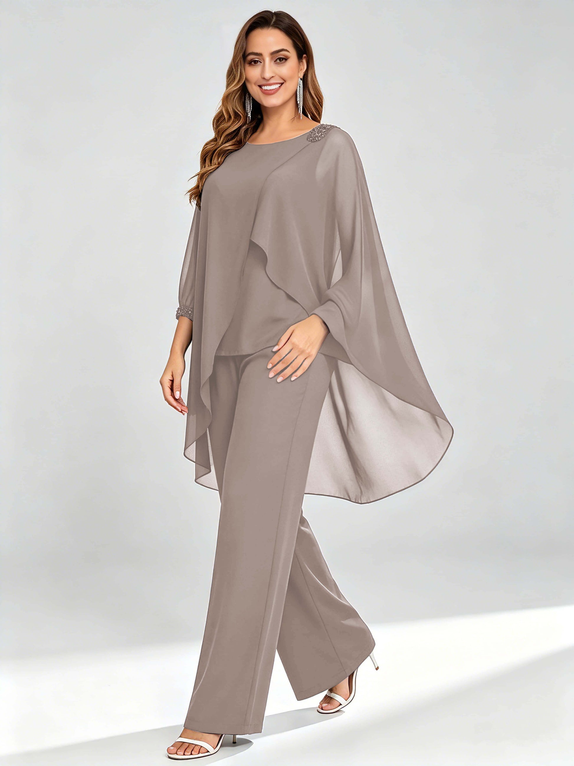 Asymmetric Chiffon 2 Pieces Mother of The Bride Pant Suits