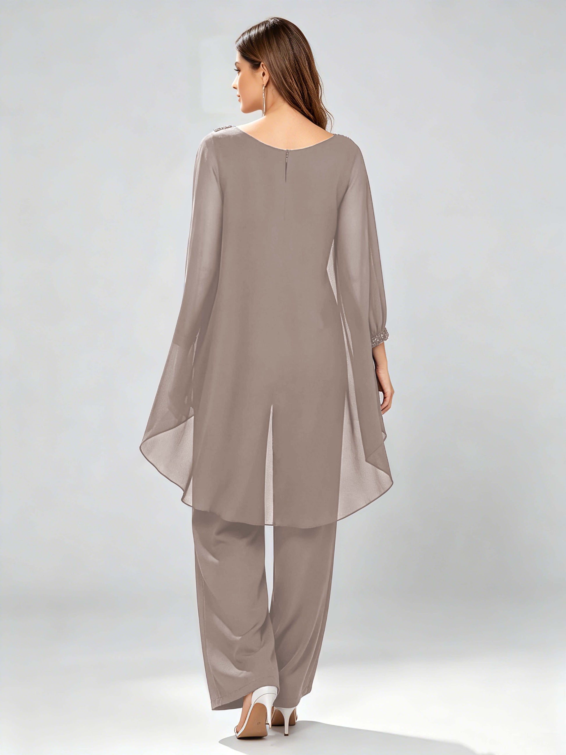 Asymmetric Chiffon 2 Pieces Mother of The Bride Pant Suits