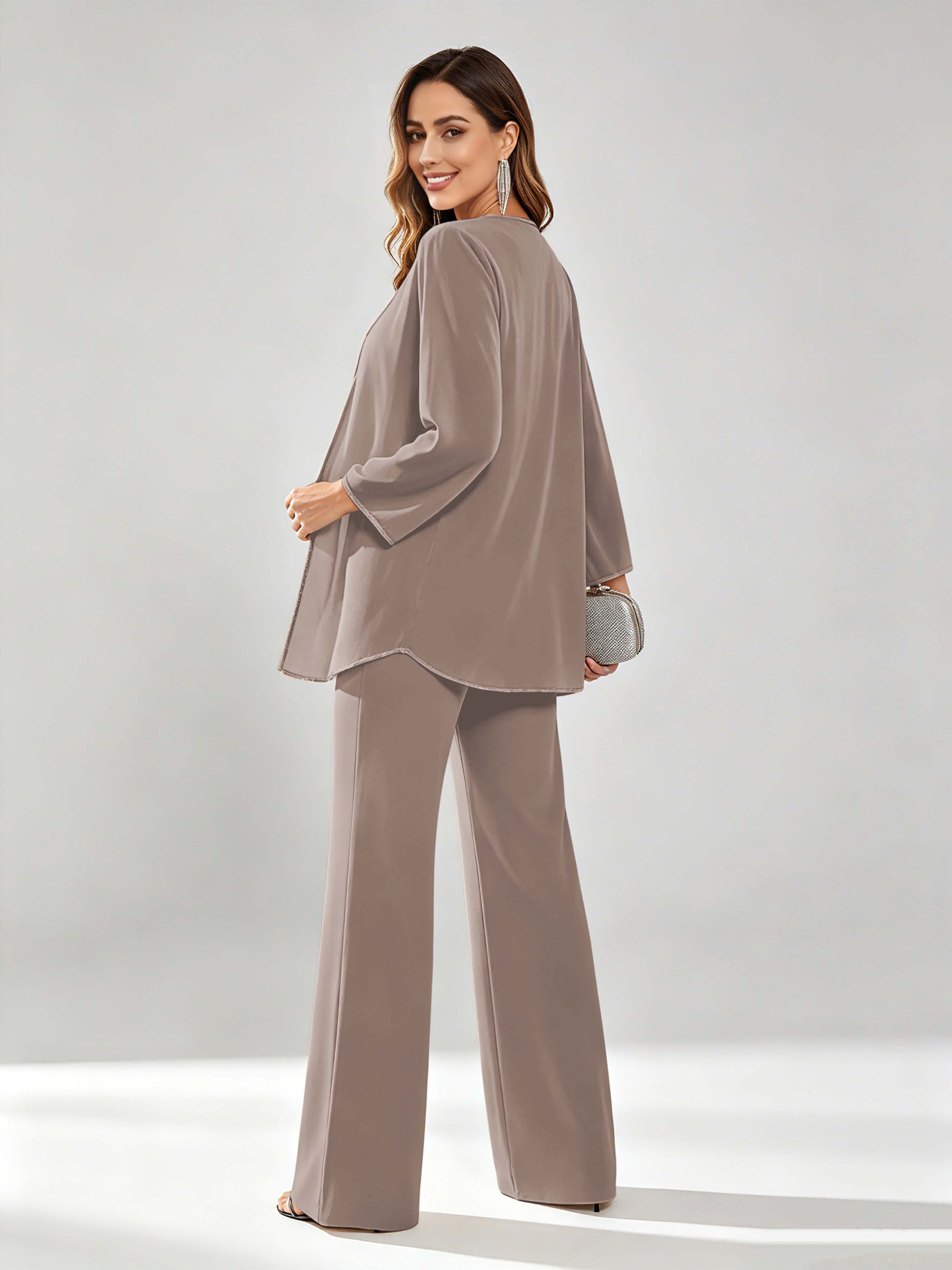 Chiffon Sequin 3 Pieces Mother of The Bride Pant Suits for Women