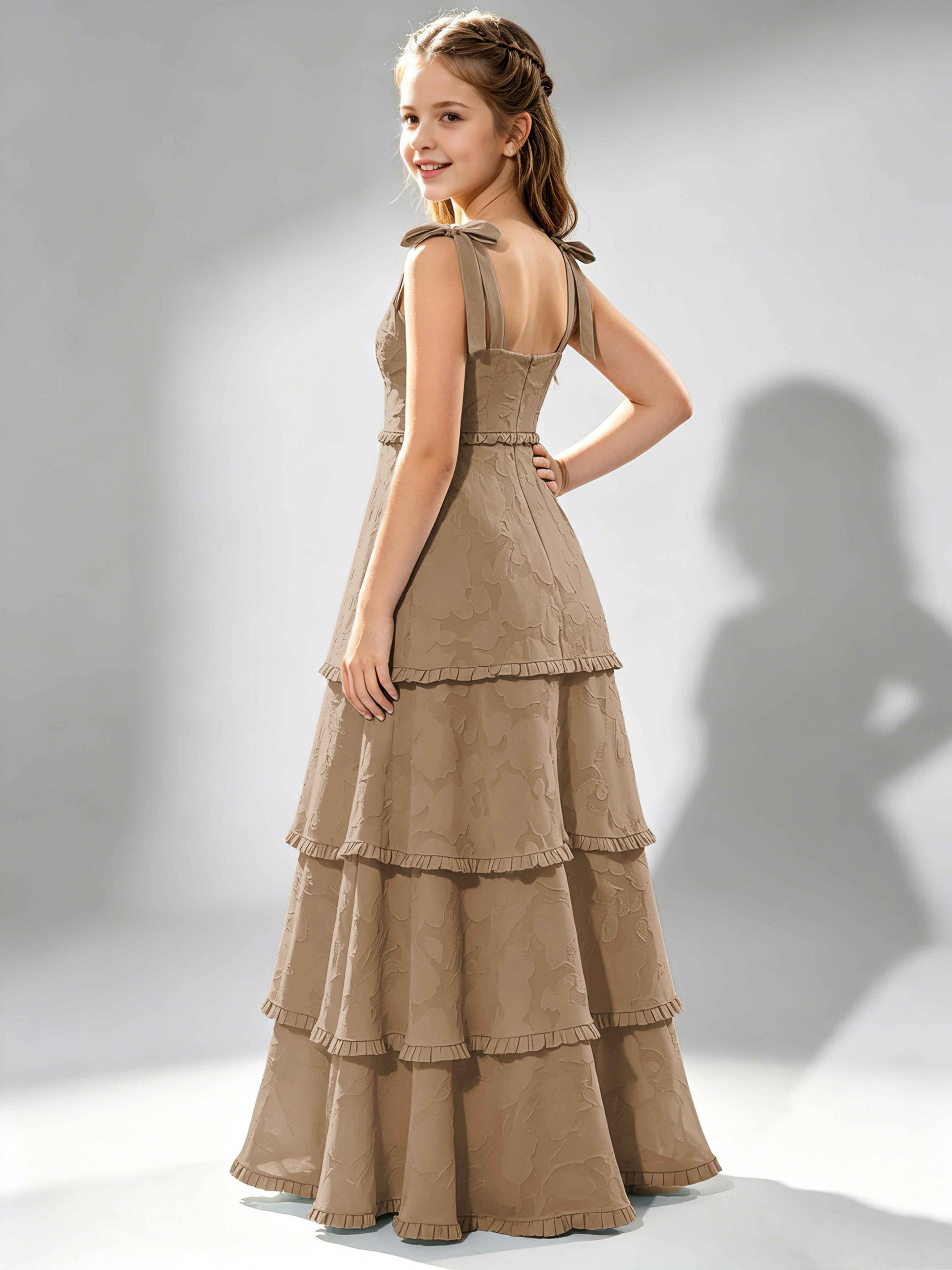 Spaghetti Straps Floral Burnout Chiffon Junior Bridesmaid Dresses