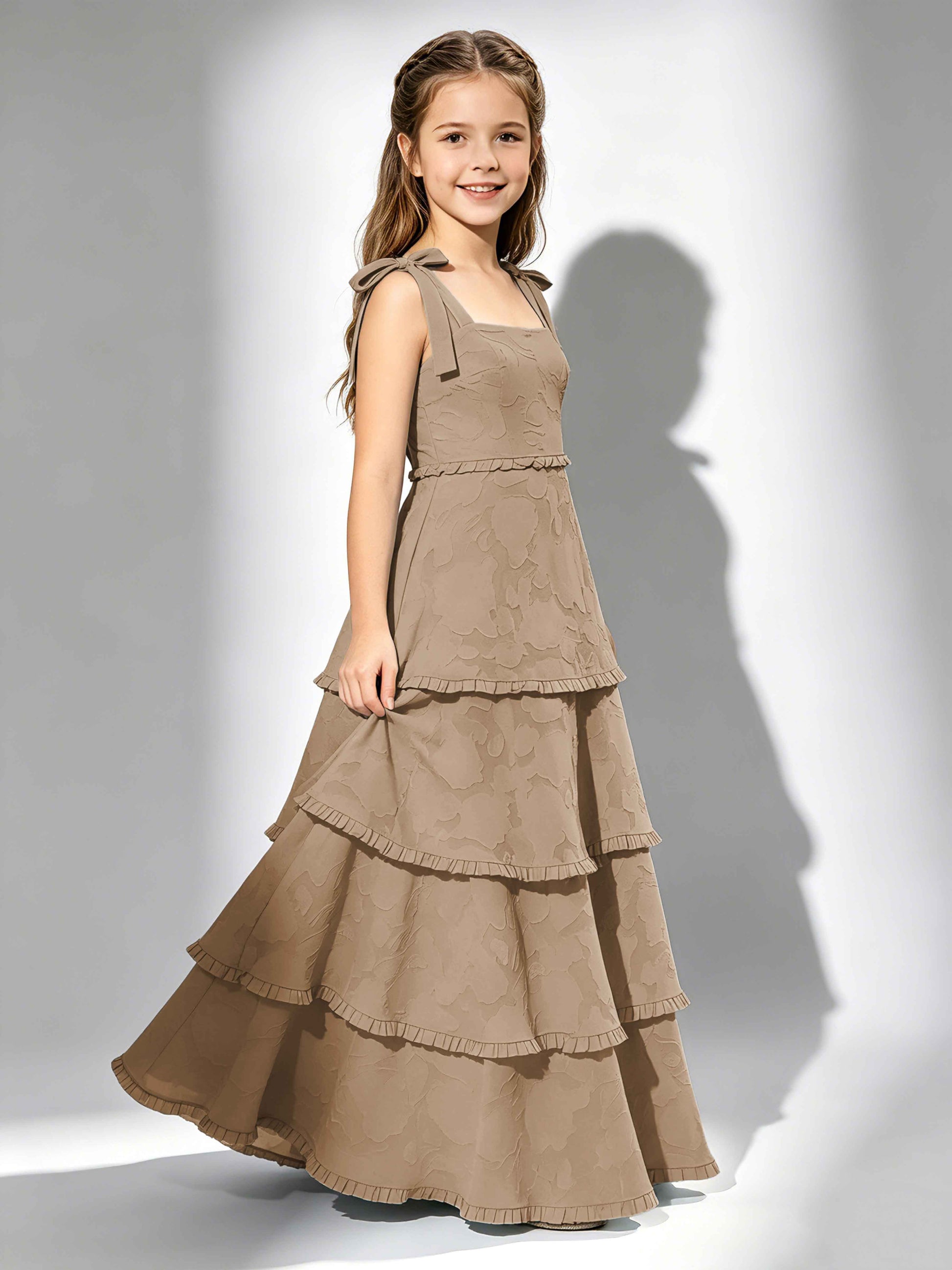 Spaghetti Straps Floral Burnout Chiffon Junior Bridesmaid Dresses