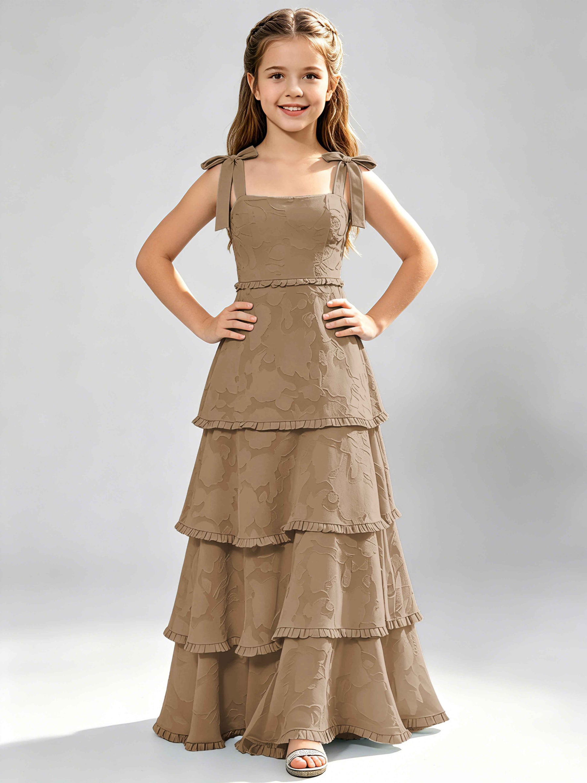 Spaghetti Straps Floral Burnout Chiffon Junior Bridesmaid Dresses