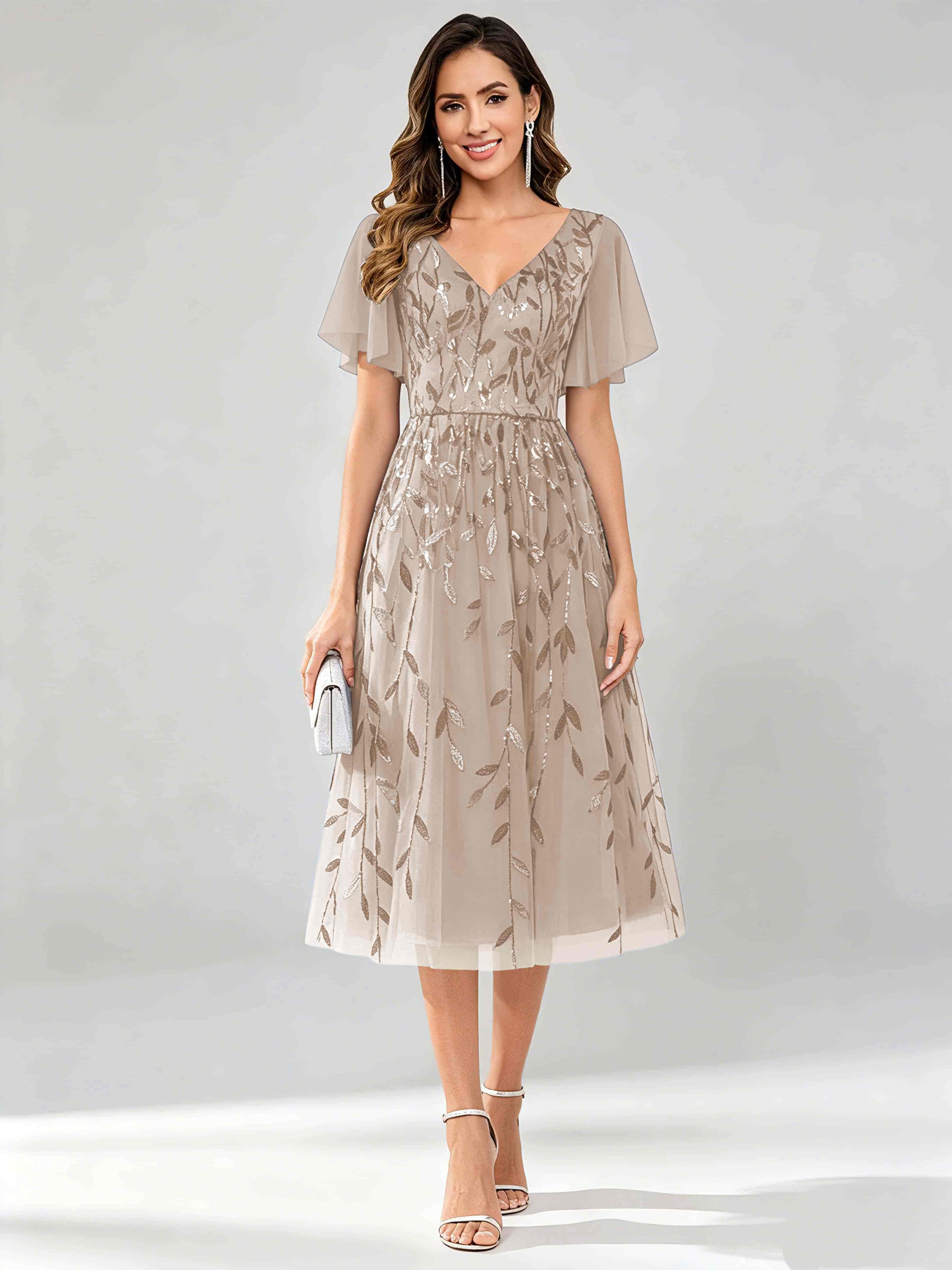 Modern A-Line Leaf Sequins Mother of the Bride & Groom Dresses