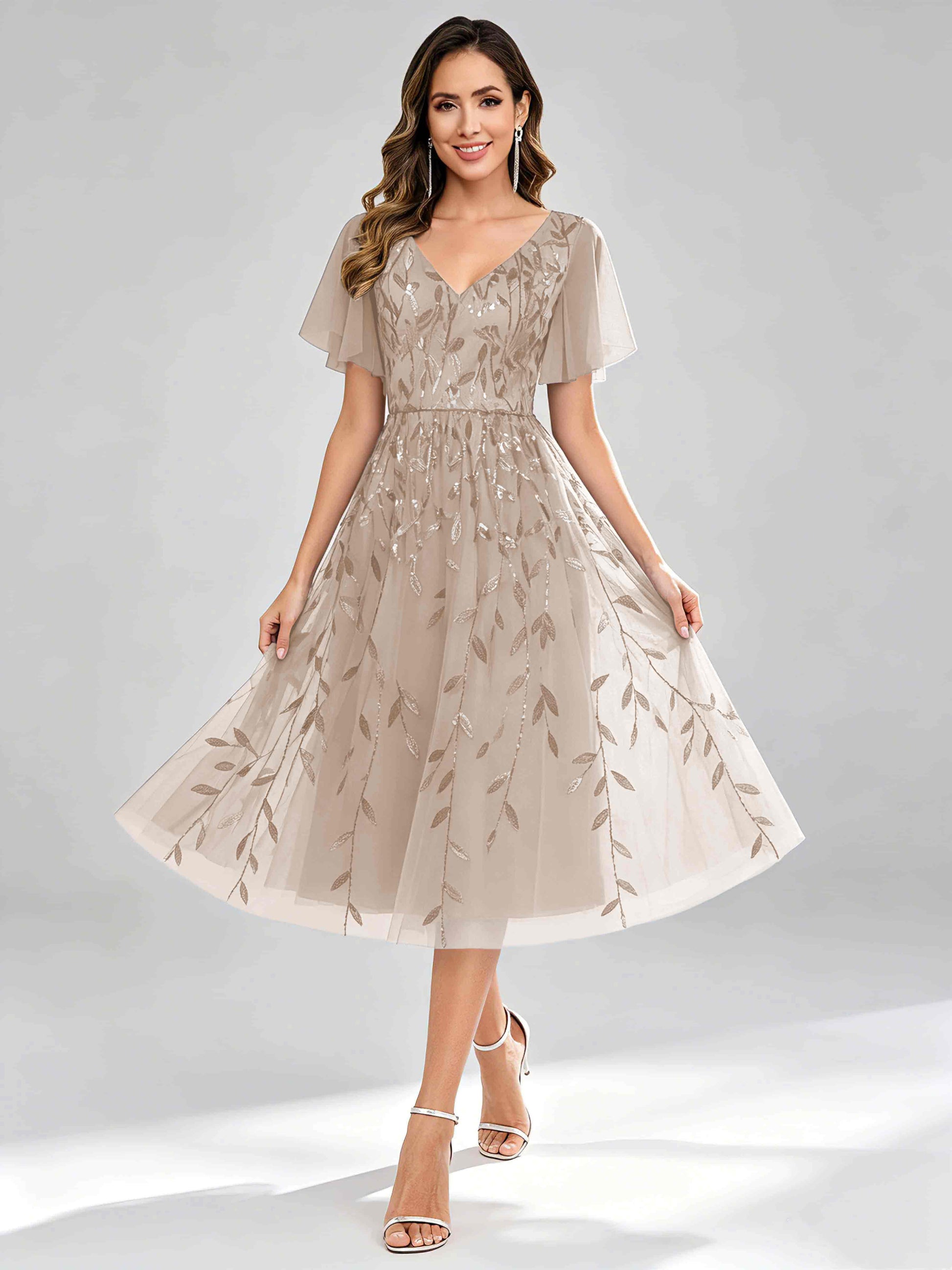 Modern A-Line Leaf Sequins Mother of the Bride & Groom Dresses