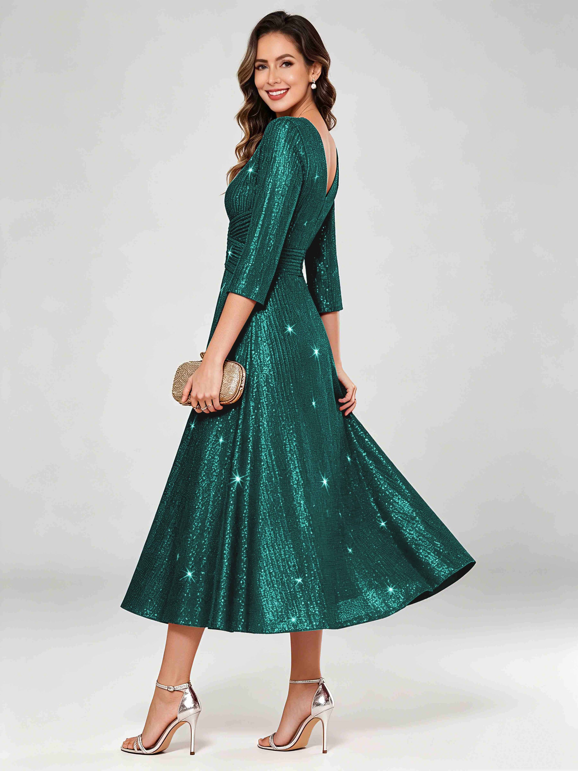 Sequin Sparkly 3/4 Sleeve Dressy Mother of The Bride Dresses