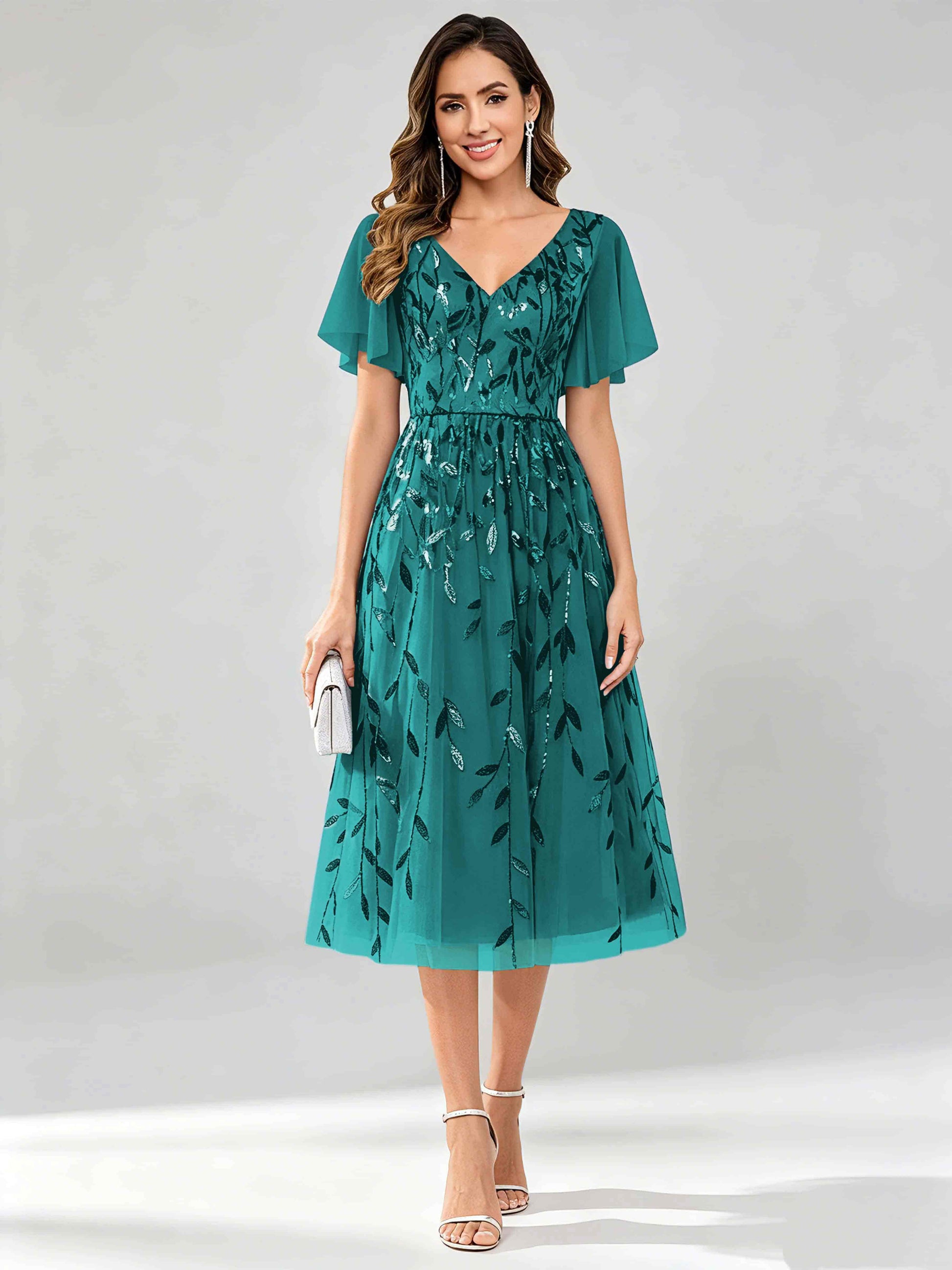 Modern A-Line Leaf Sequins Mother of the Bride & Groom Dresses