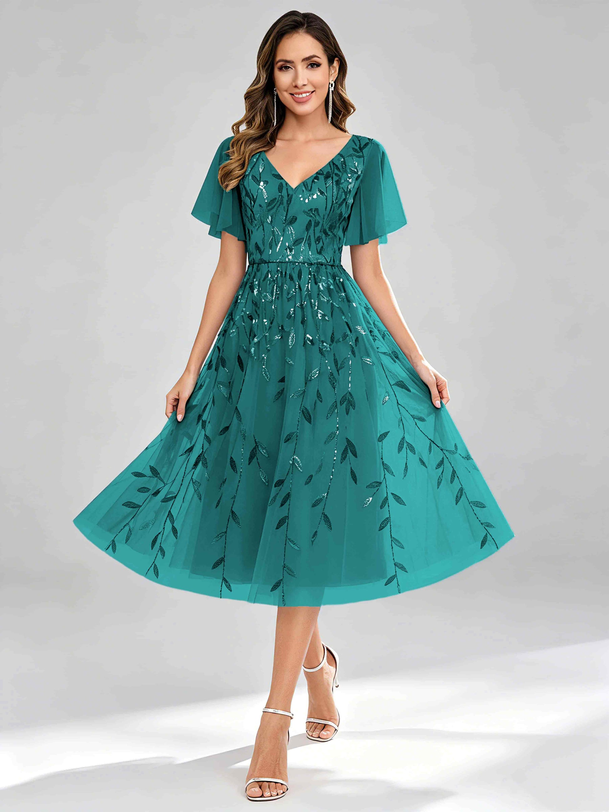 Modern A-Line Leaf Sequins Mother of the Bride & Groom Dresses