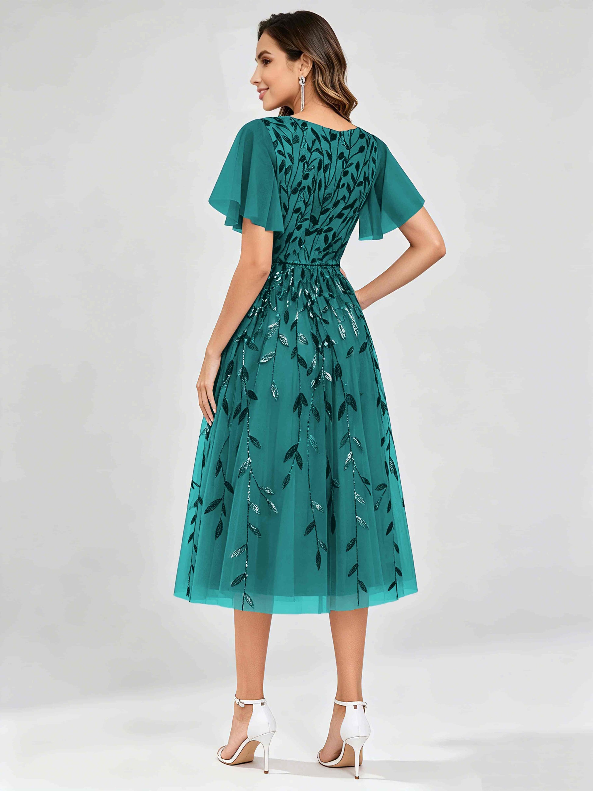 Modern A-Line Leaf Sequins Mother of the Bride & Groom Dresses