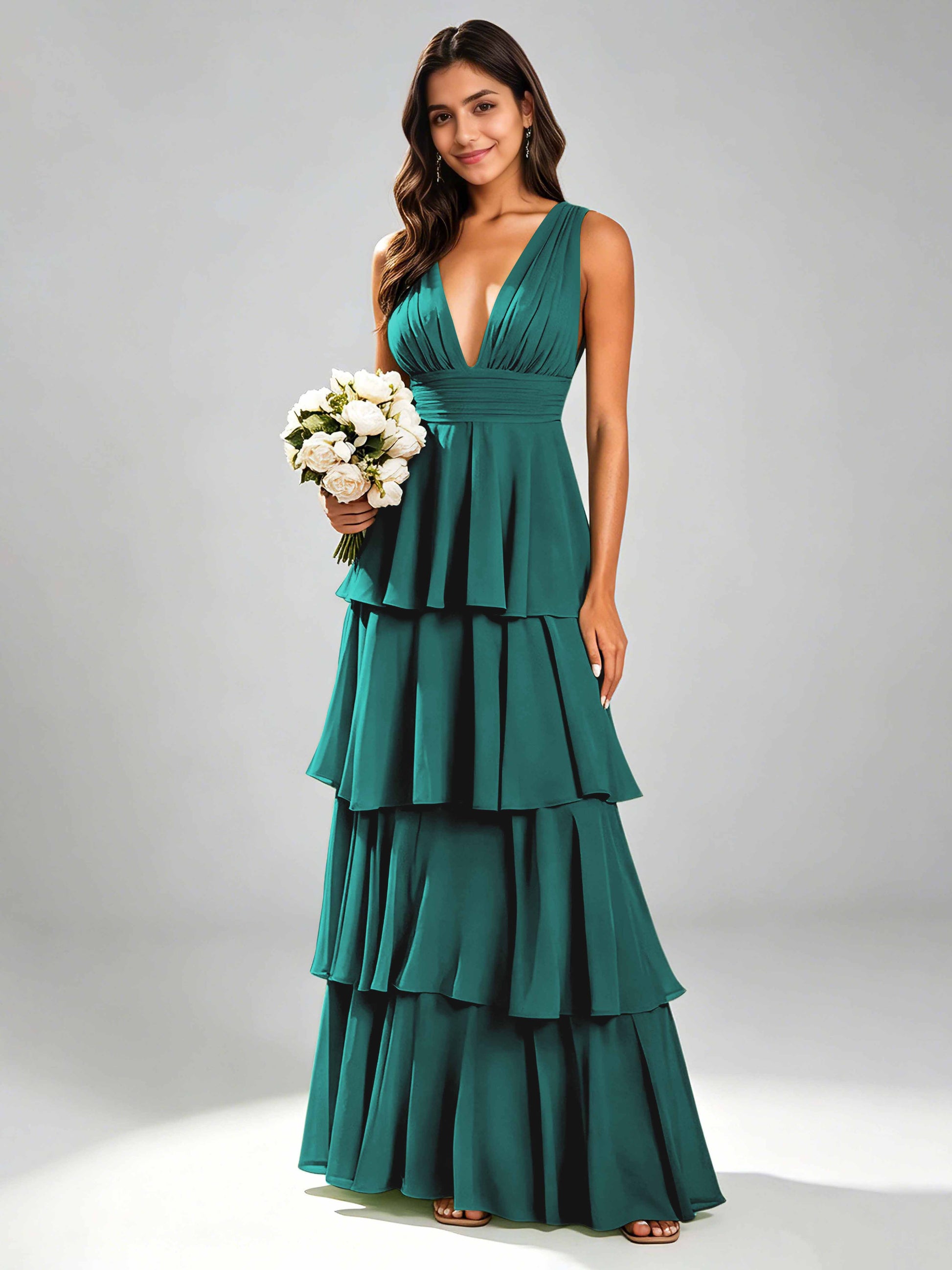 Tiered Chiffon Bridesmaid Dress for Wedding Garden Party