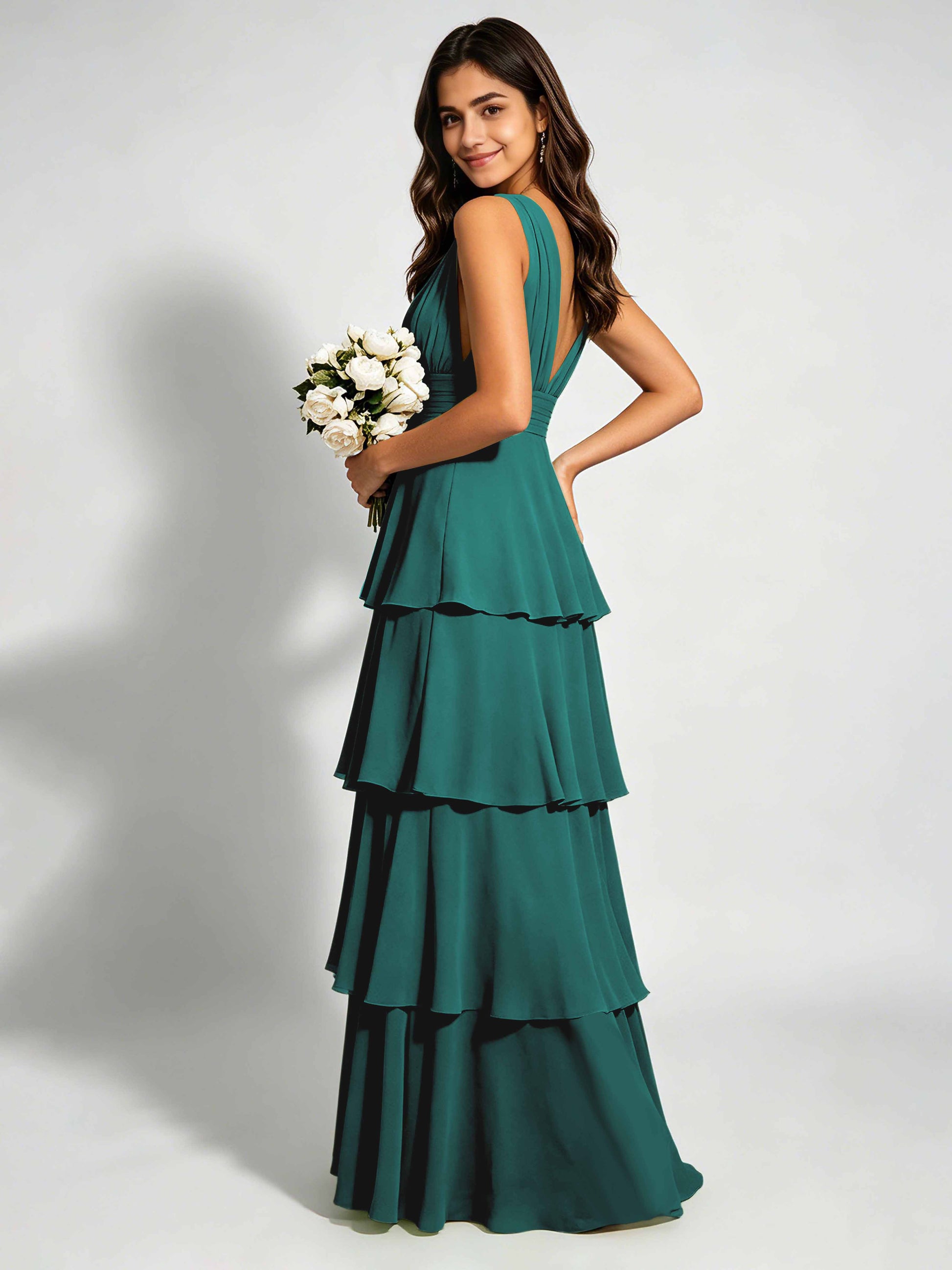 Tiered Chiffon Bridesmaid Dress for Wedding Garden Party