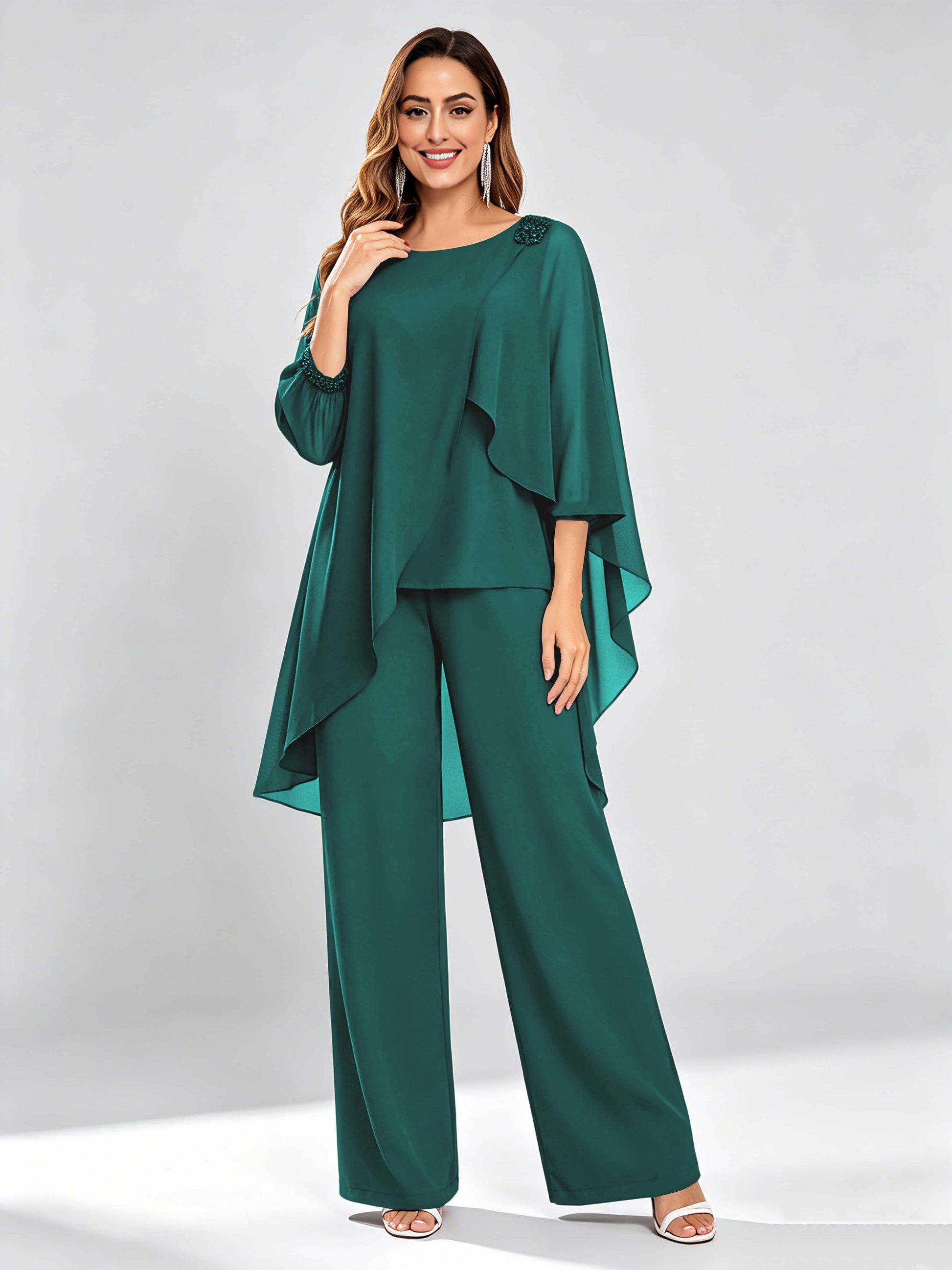 Asymmetric Chiffon 2 Pieces Mother of The Bride Pant Suits