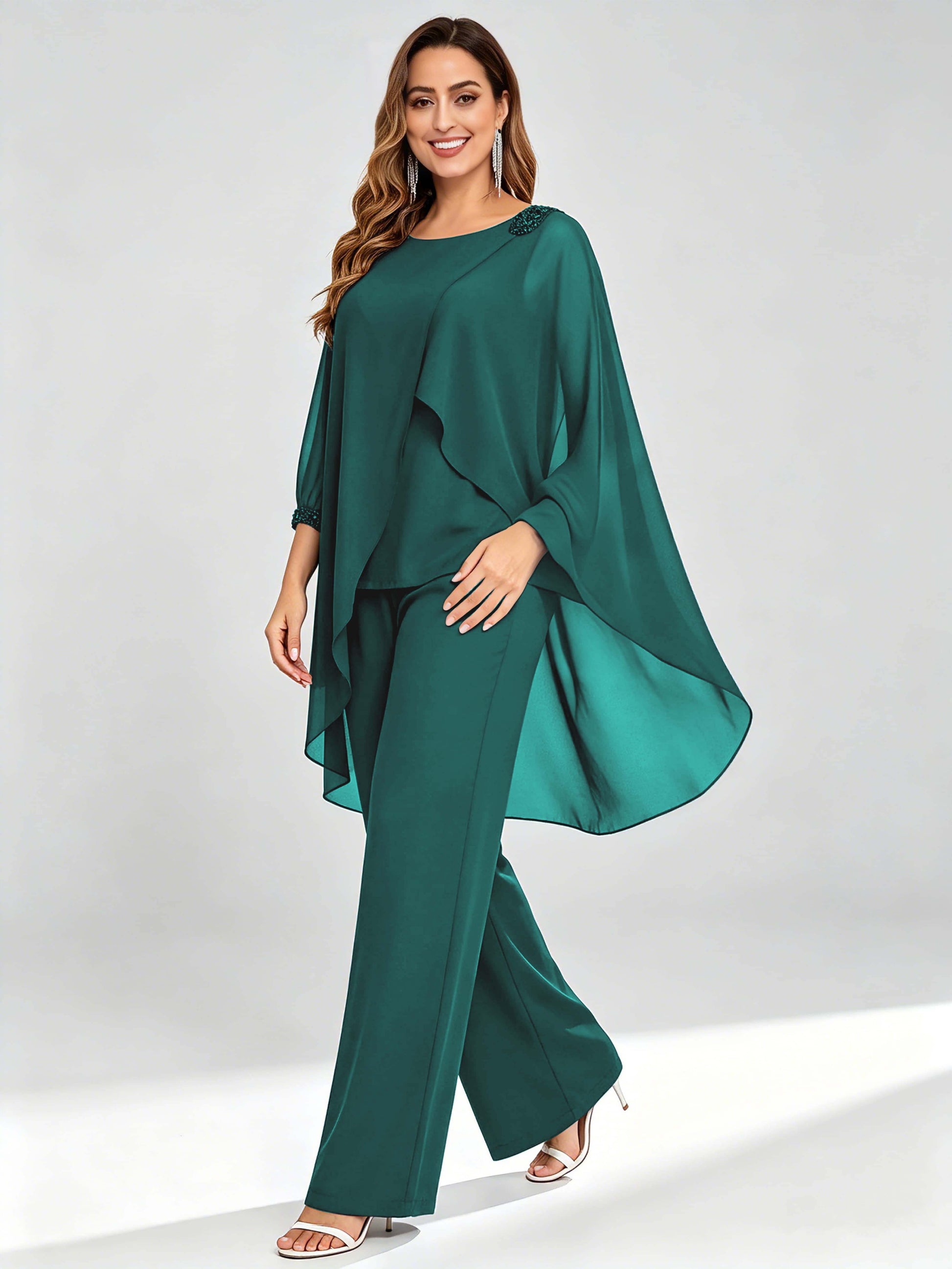 Asymmetric Chiffon 2 Pieces Mother of The Bride Pant Suits